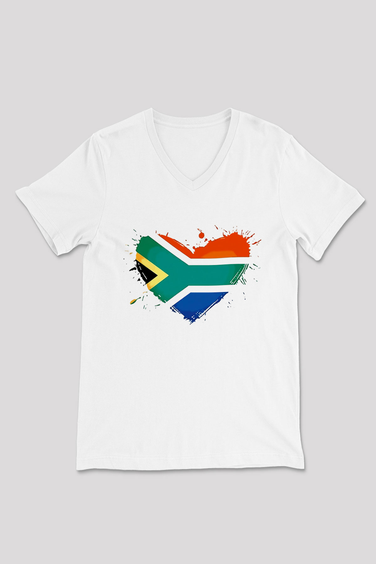 Güney Afrika Cumhuriyeti Beyaz Unisex V Yaka Tişört T-Shirt