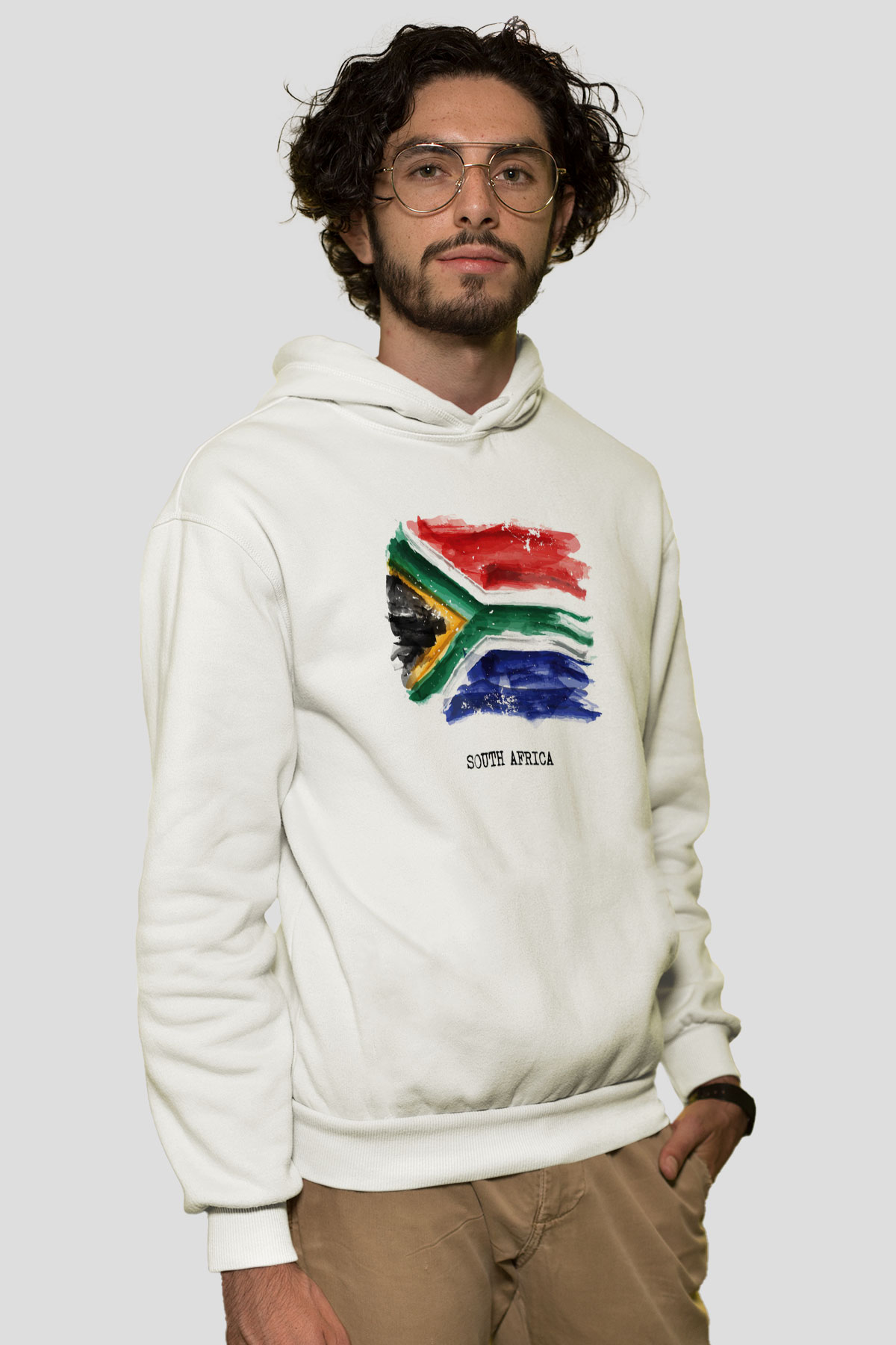 Güney Afrika Cumhuriyeti Beyaz Unisex Kapşonlu Sweatshirt