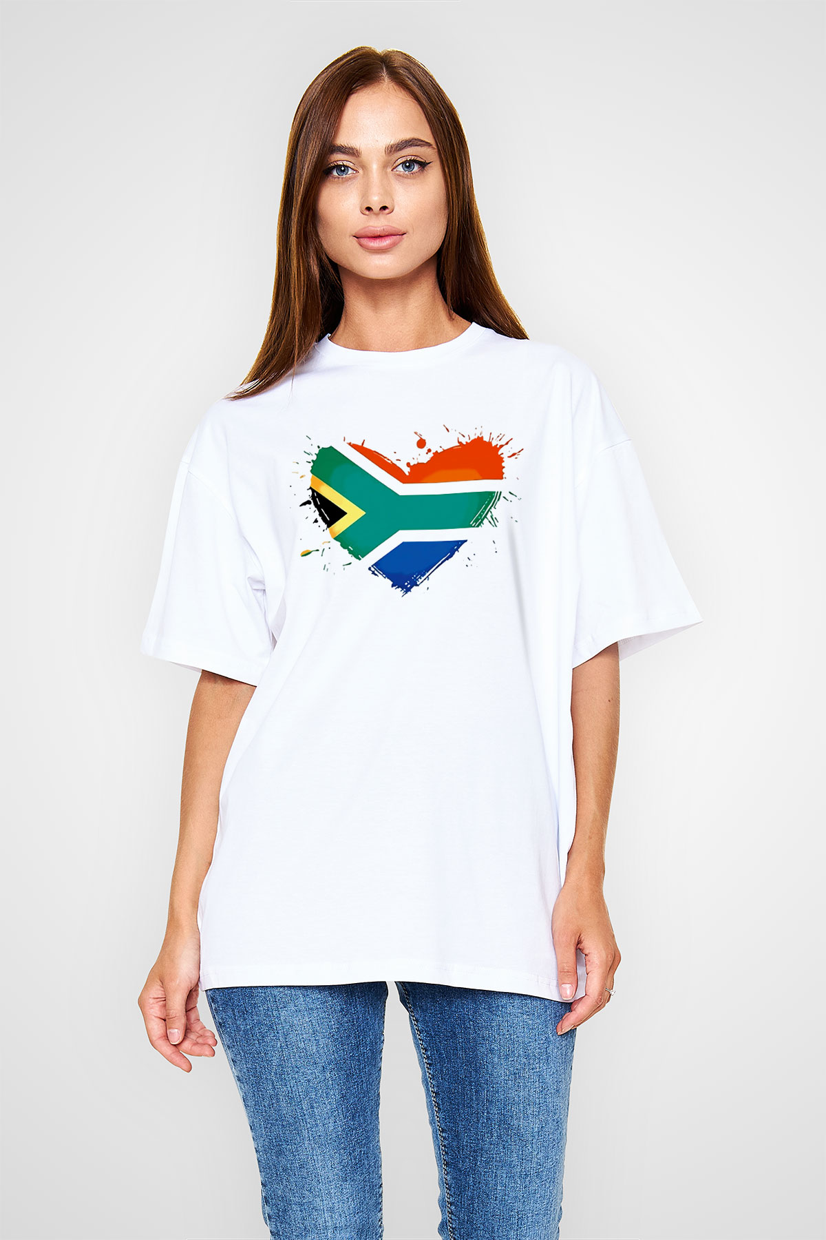 Güney Afrika Cumhuriyeti Beyaz Unisex Oversize Tişört T-Shirt