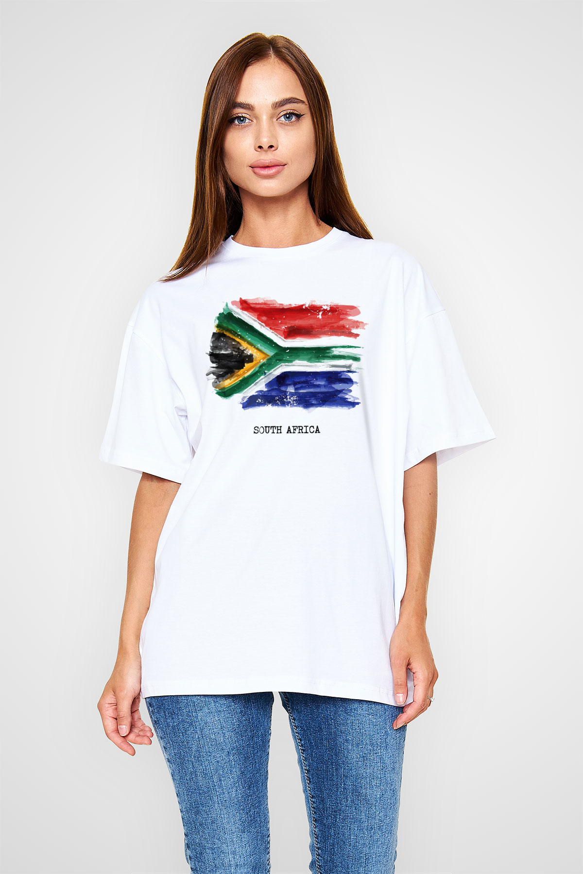 Güney Afrika Cumhuriyeti Beyaz Unisex Oversize Tişört T-Shirt