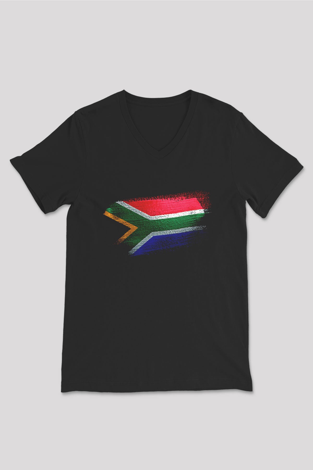Güney Afrika - South Africa Bayrağı Baskılı Unisex Siyah V Yaka Tişört