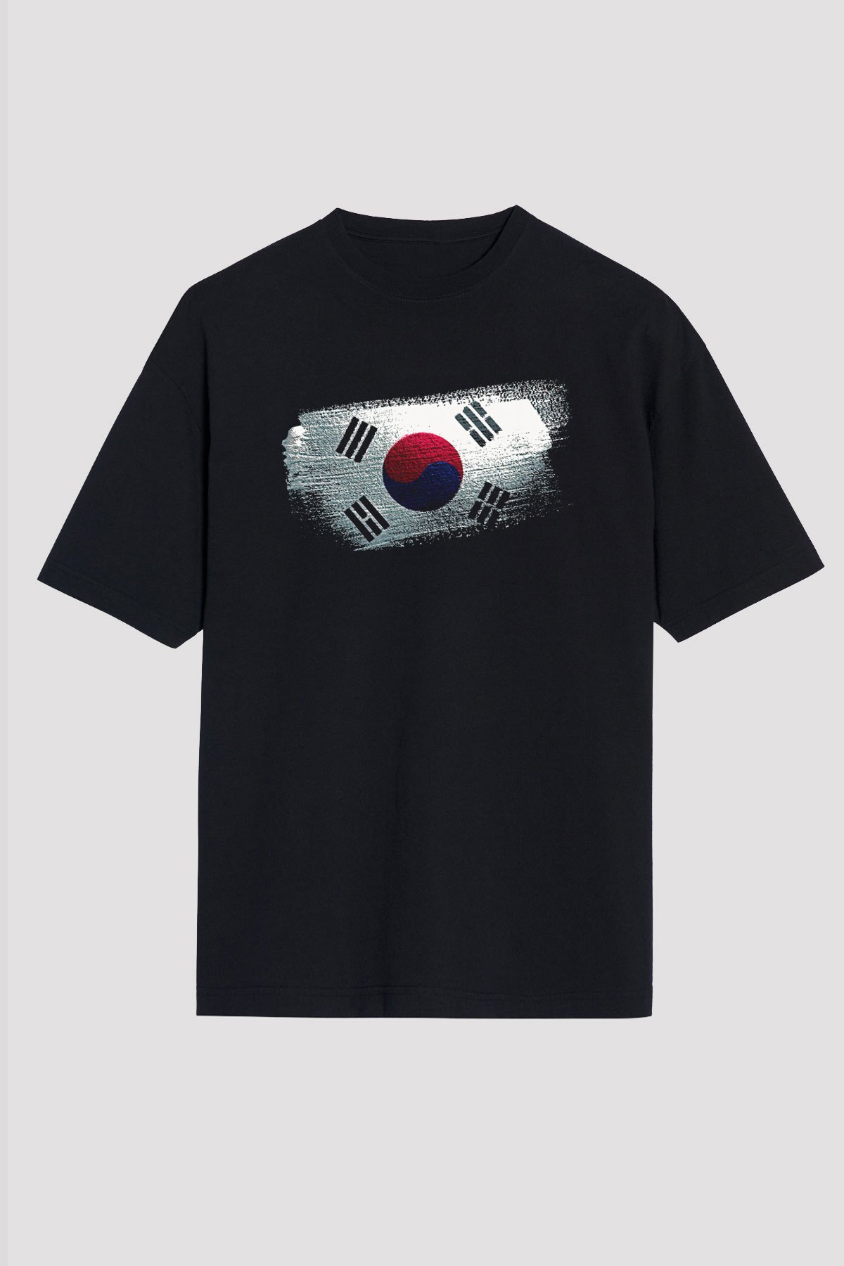 Güney Kore - South Korea Bayrağı Baskılı Unisex Siyah Oversize Tişört