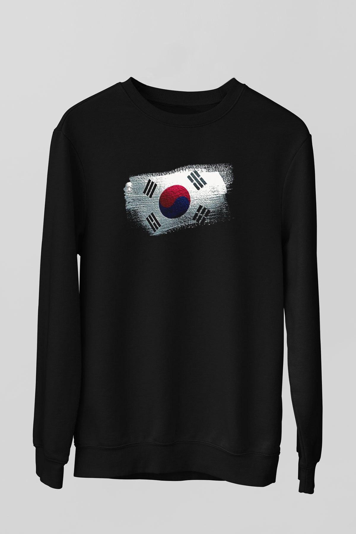 Güney Kore - South Korea Bayrağı Baskılı Unisex Siyah Sweatshirt