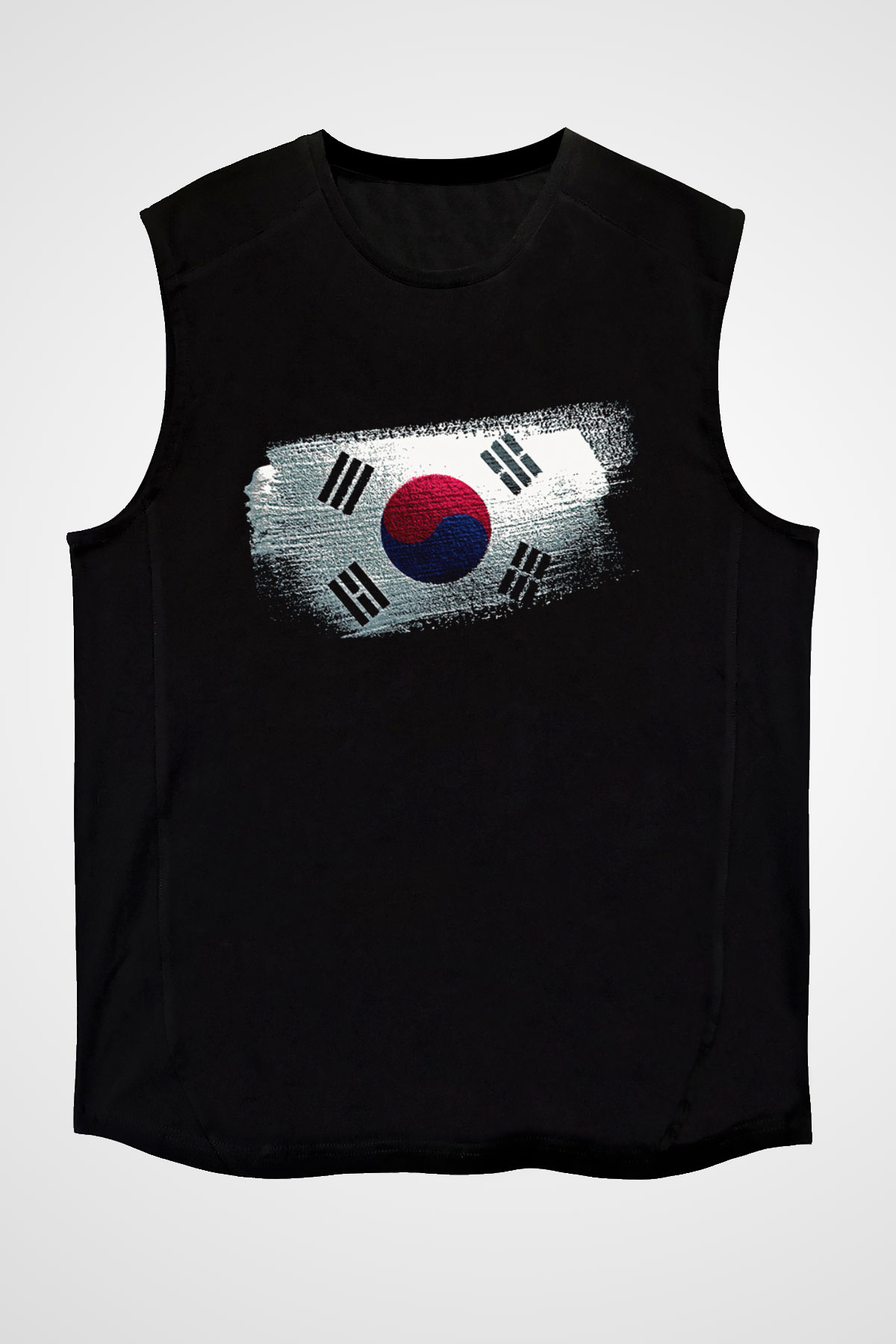 Güney Kore - South Korea Bayrağı Baskılı Unisex Siyah Kolsuz Tişört