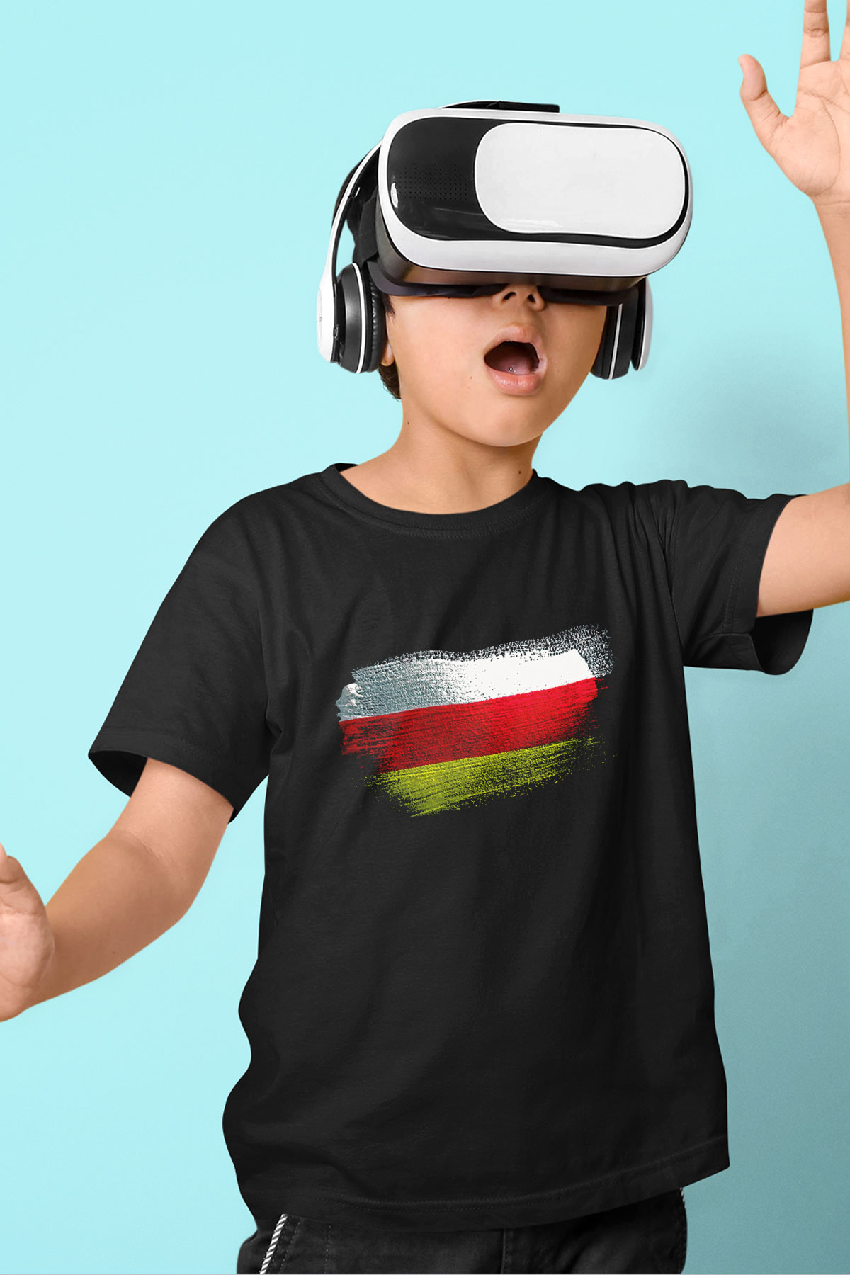Güney Osetya - South Ossetia Bayrağı Baskılı Unisex Siyah Çocuk Tişörtü