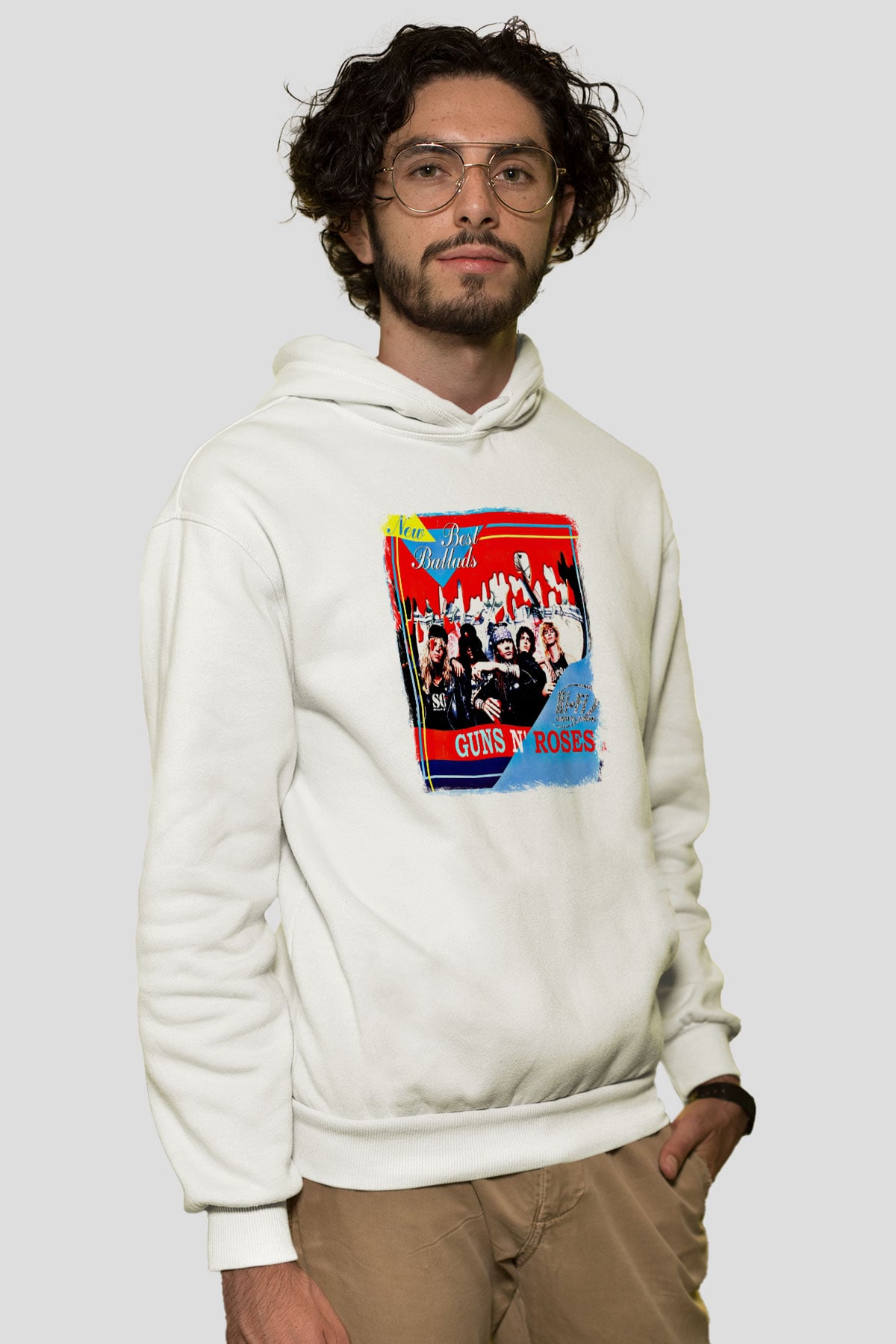Guns N Roses Baskılı Unisex Beyaz Hoodie