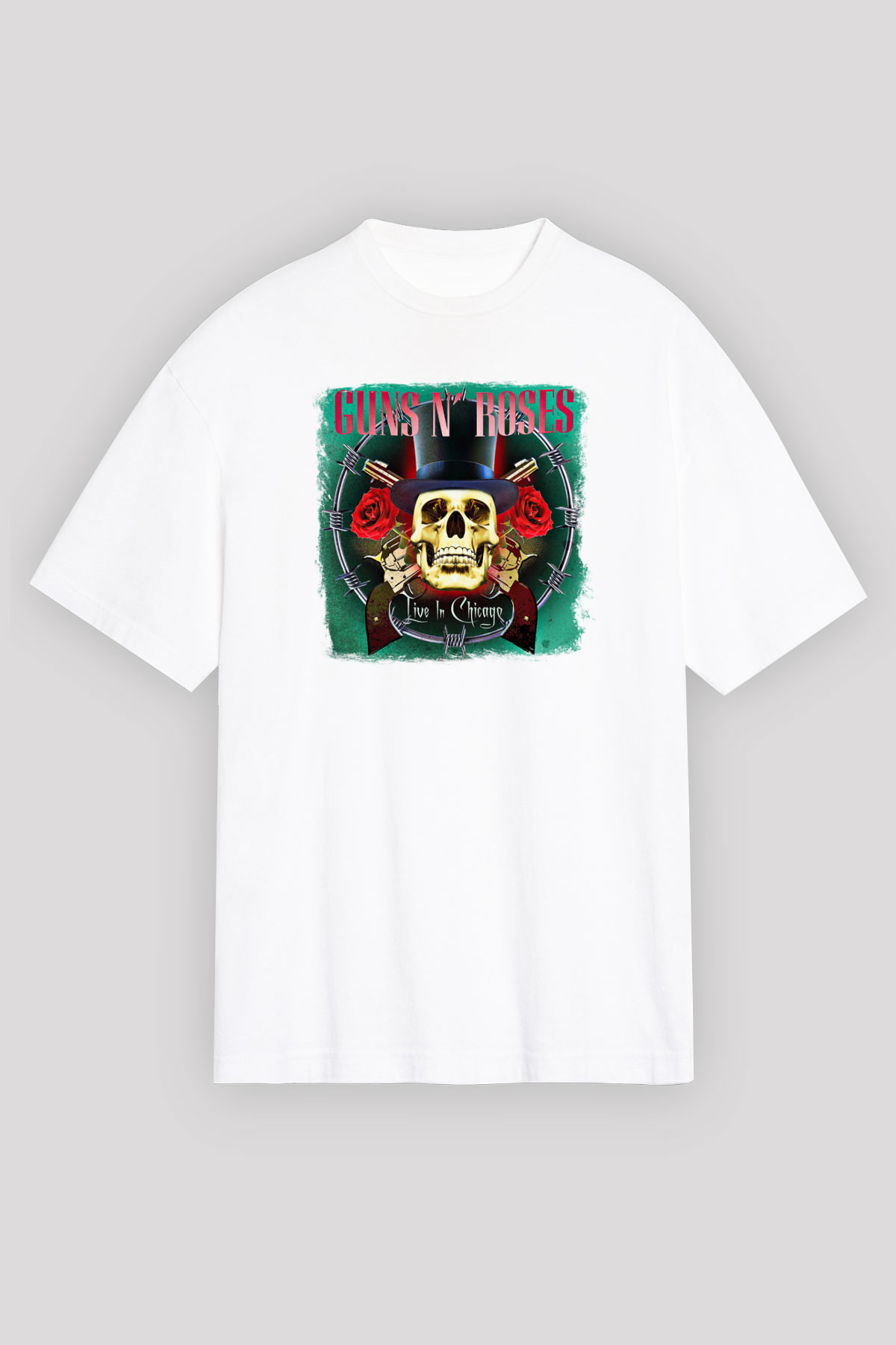 Guns N Roses Baskılı Unisex Beyaz Oversize Tişört