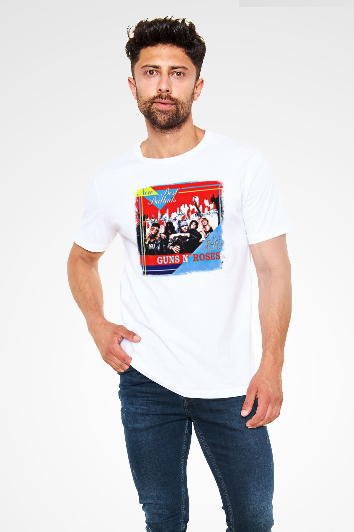 Guns N Roses Baskılı Unisex Beyaz Tişört