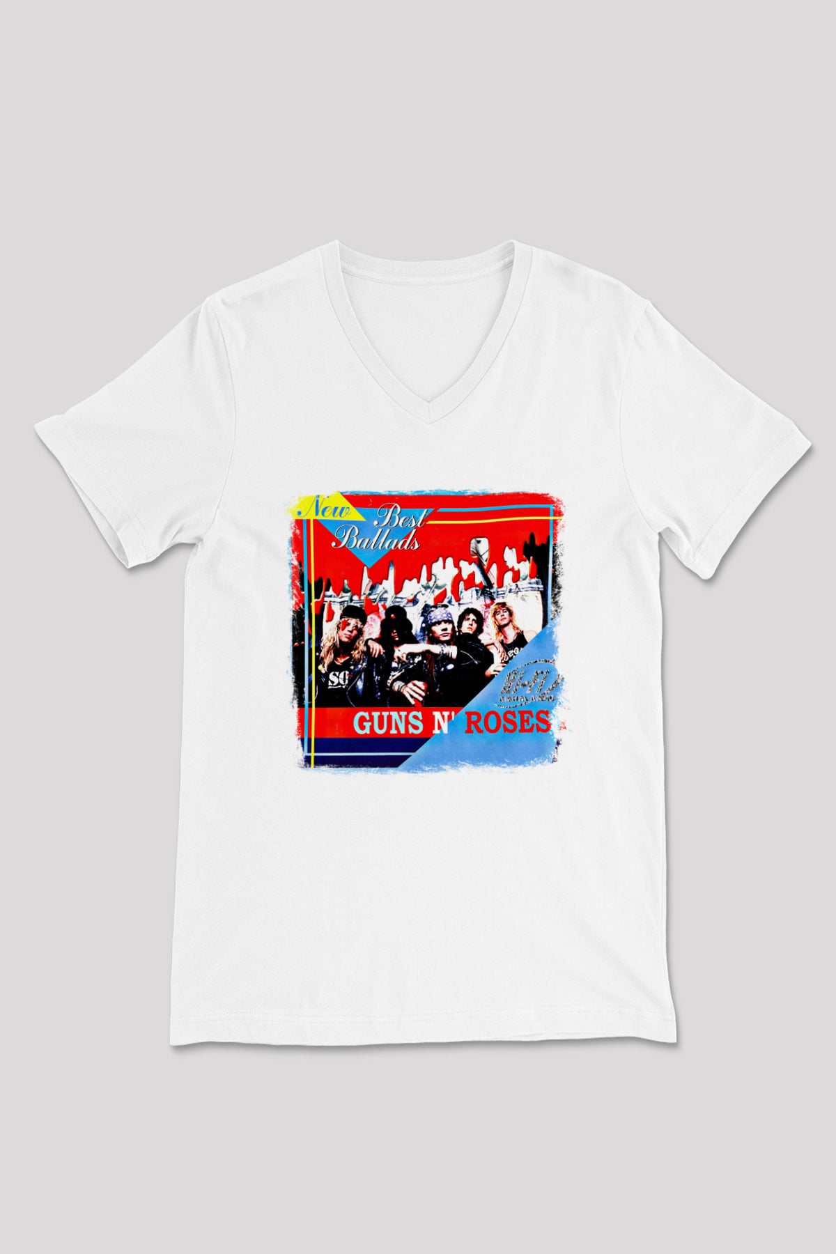 Guns N Roses Baskılı Unisex Beyaz V Yaka Tişört