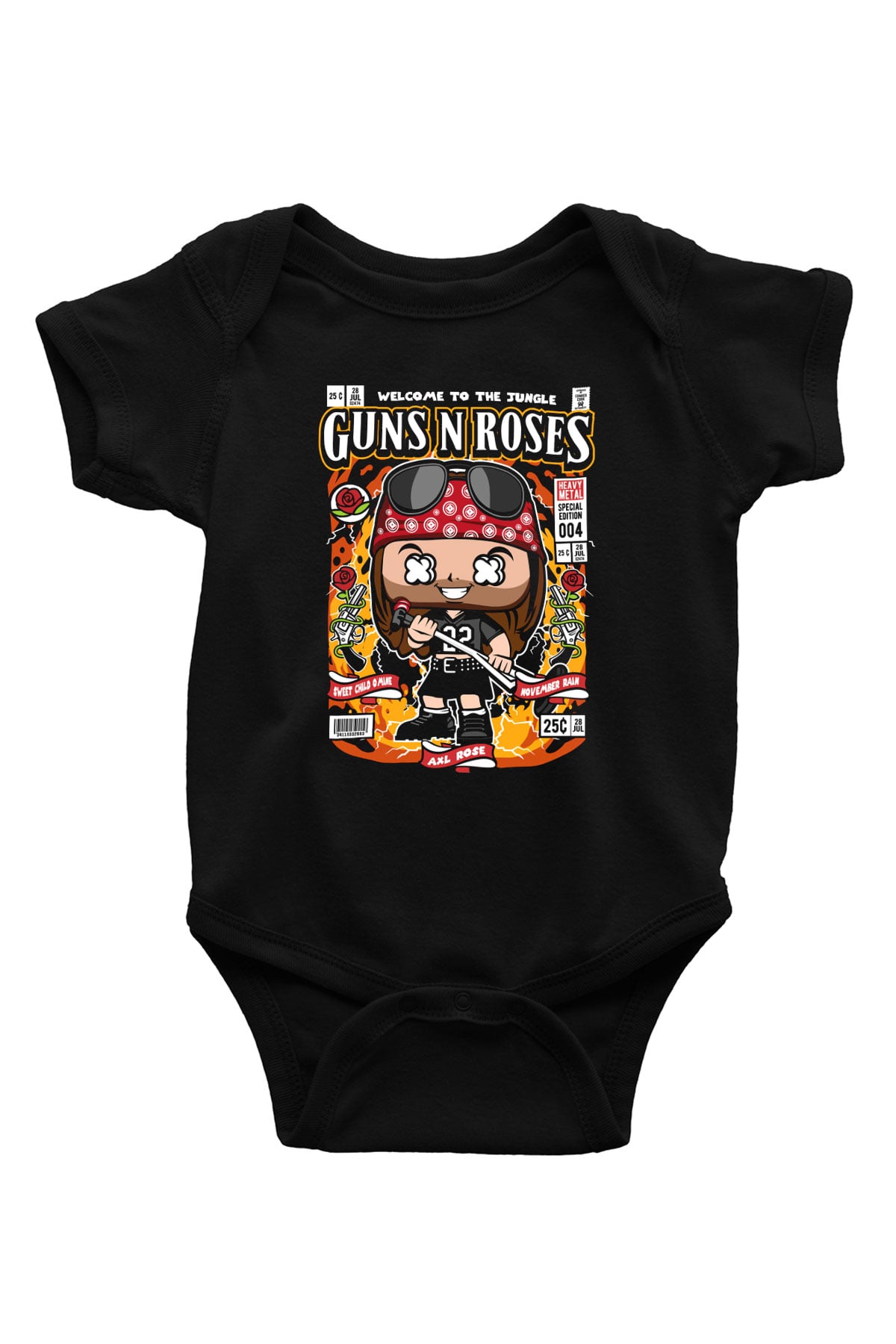 Guns N Roses Baskılı Unisex Siyah Bebek Body - Zıbın