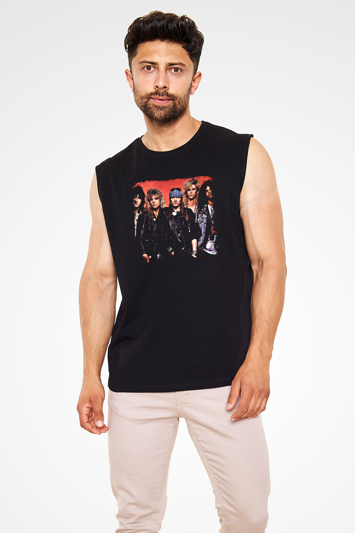 Guns N Roses Baskılı Unisex Siyah Kolsuz Tişört