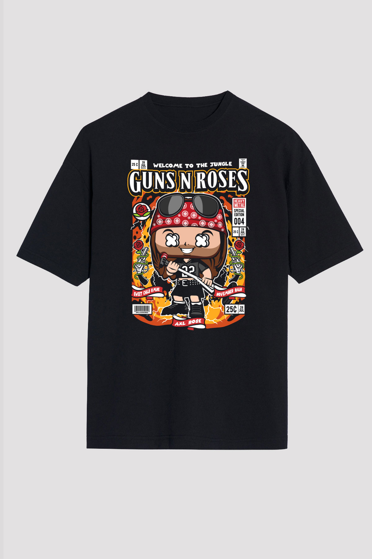 Guns N Roses Baskılı Unisex Siyah Oversize Tişört