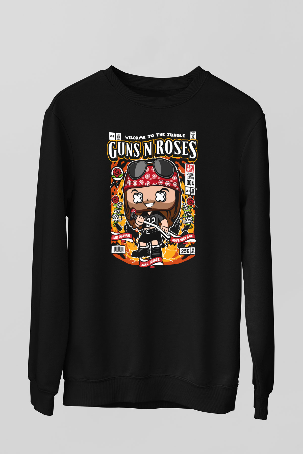 Guns N Roses Baskılı Unisex Siyah Sweatshirt