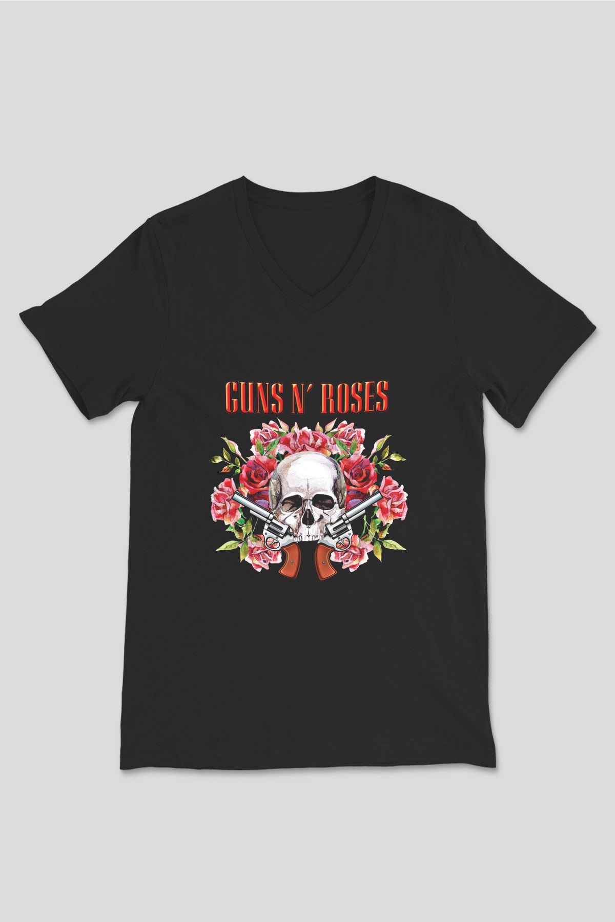 Guns N Roses Baskılı Unisex Siyah V Yaka Tişört