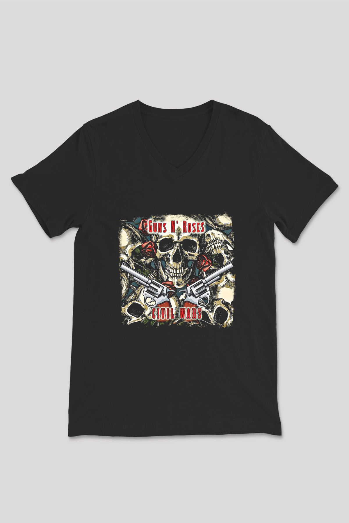 Guns N Roses Baskılı Unisex Siyah V Yaka Tişört