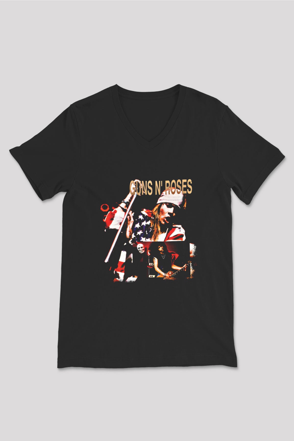 Guns N Roses Baskılı Unisex Siyah V Yaka Tişört