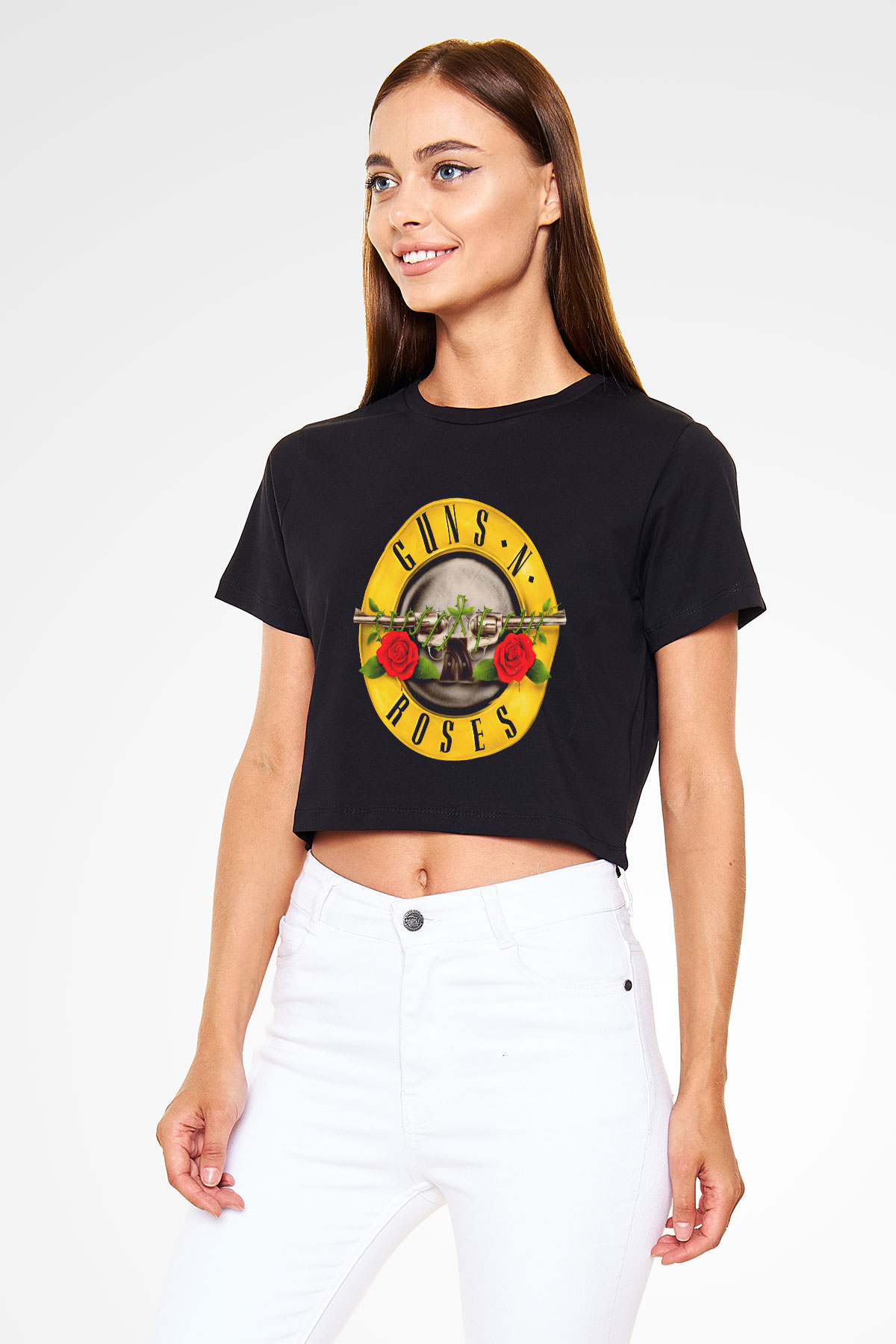 Guns N Roses Siyah Crop Top Tişört