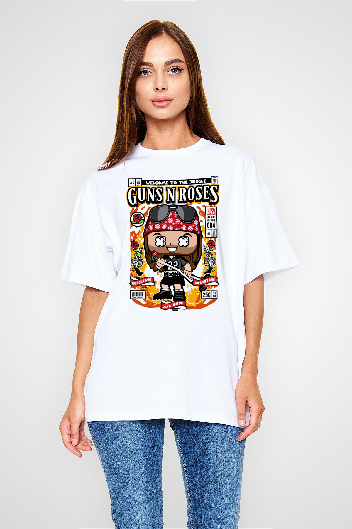 Guns N Roses Axl Rose Baskılı Unisex Beyaz Oversize Tişört