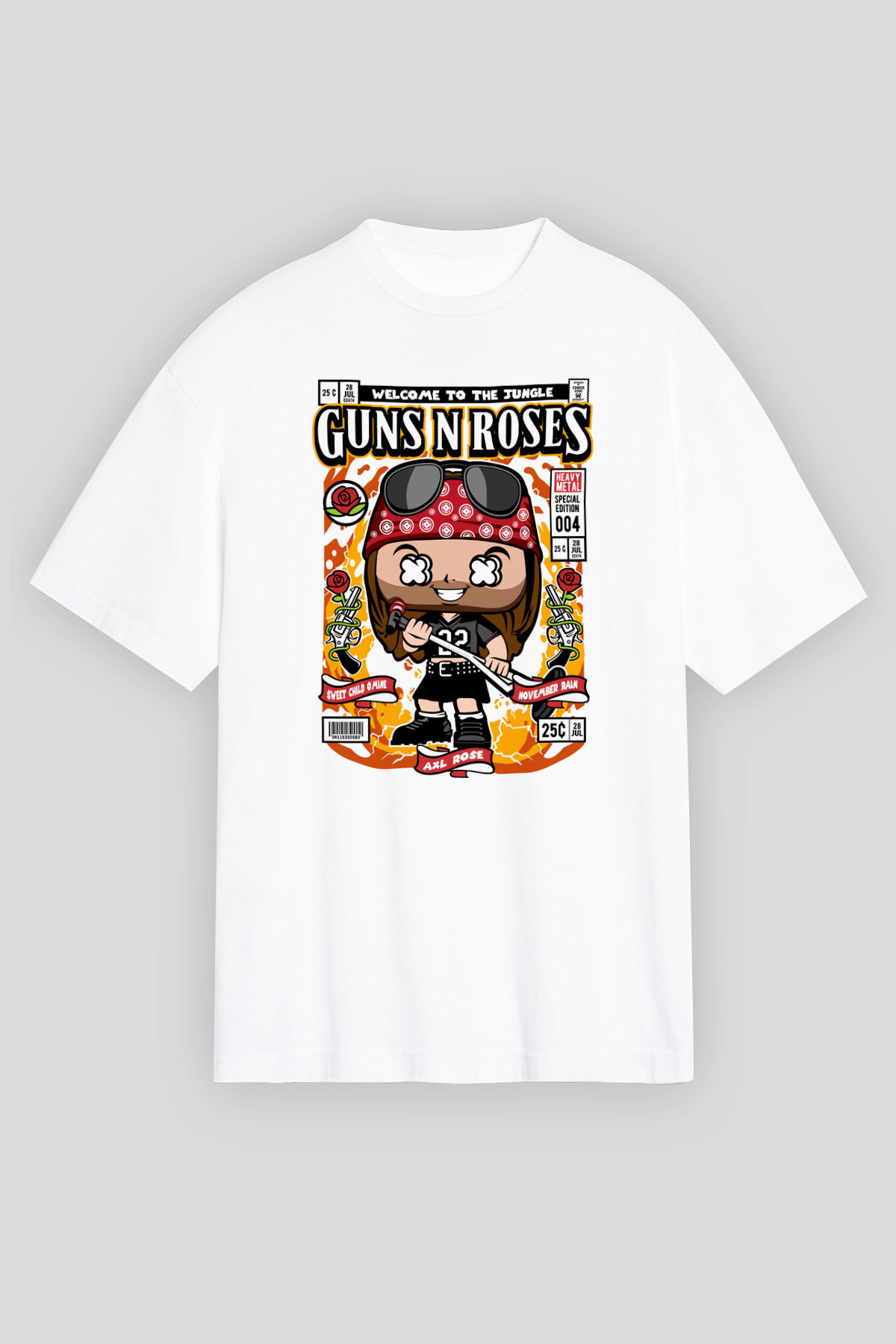 Guns N Roses Axl Rose Baskılı Unisex Beyaz Oversize Tişört