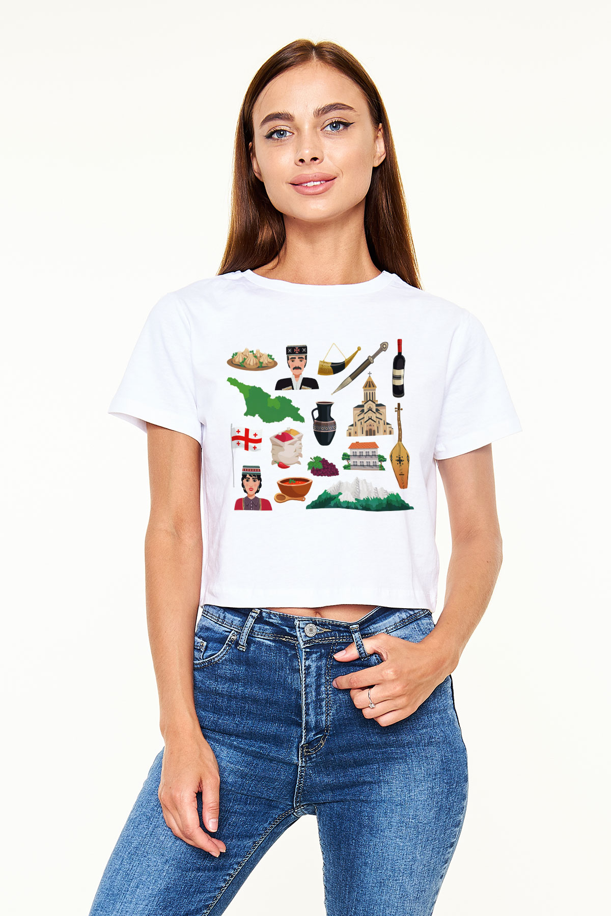 Gürcistan Beyaz Croptop Tişört