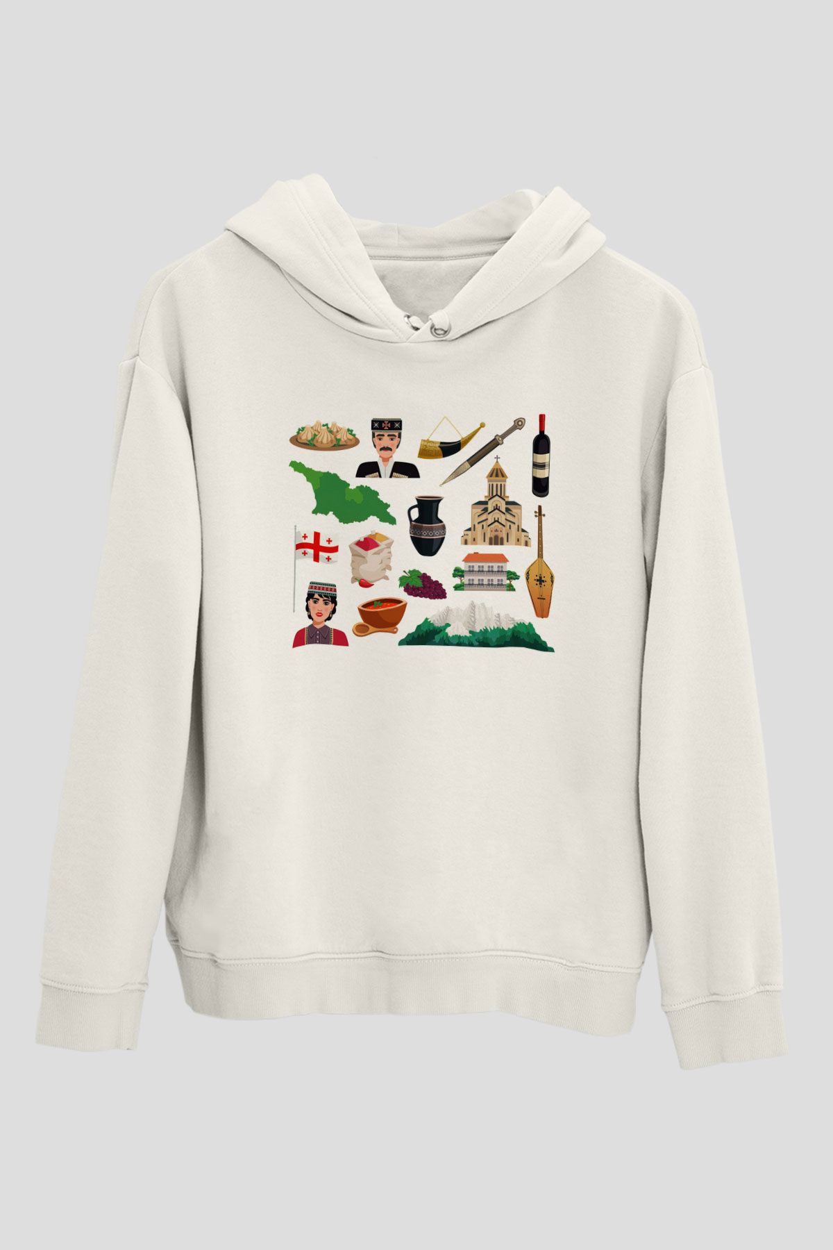 Gürcistan Beyaz Unisex Kapşonlu Sweatshirt