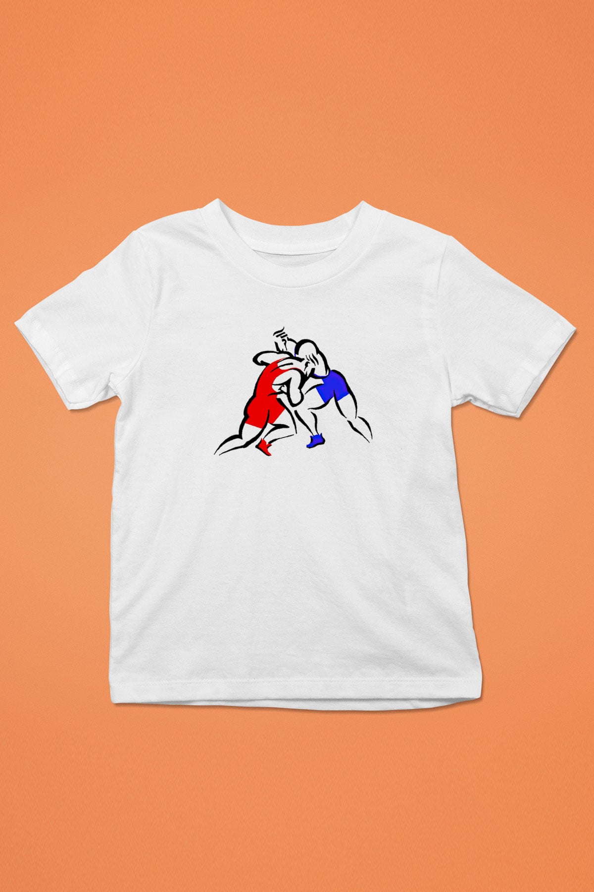 Güreş Baskılı Unisex Beyaz Çocuk Tişört - Tshirt