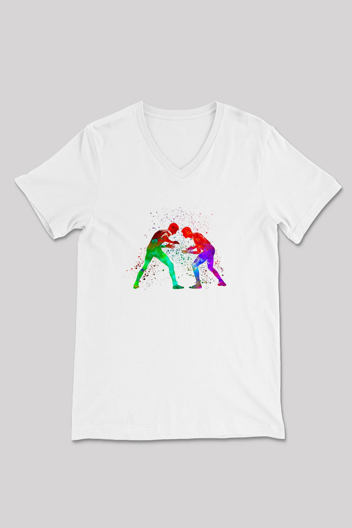 Güreş Baskılı Unisex V Yaka Tişört - Tshirt