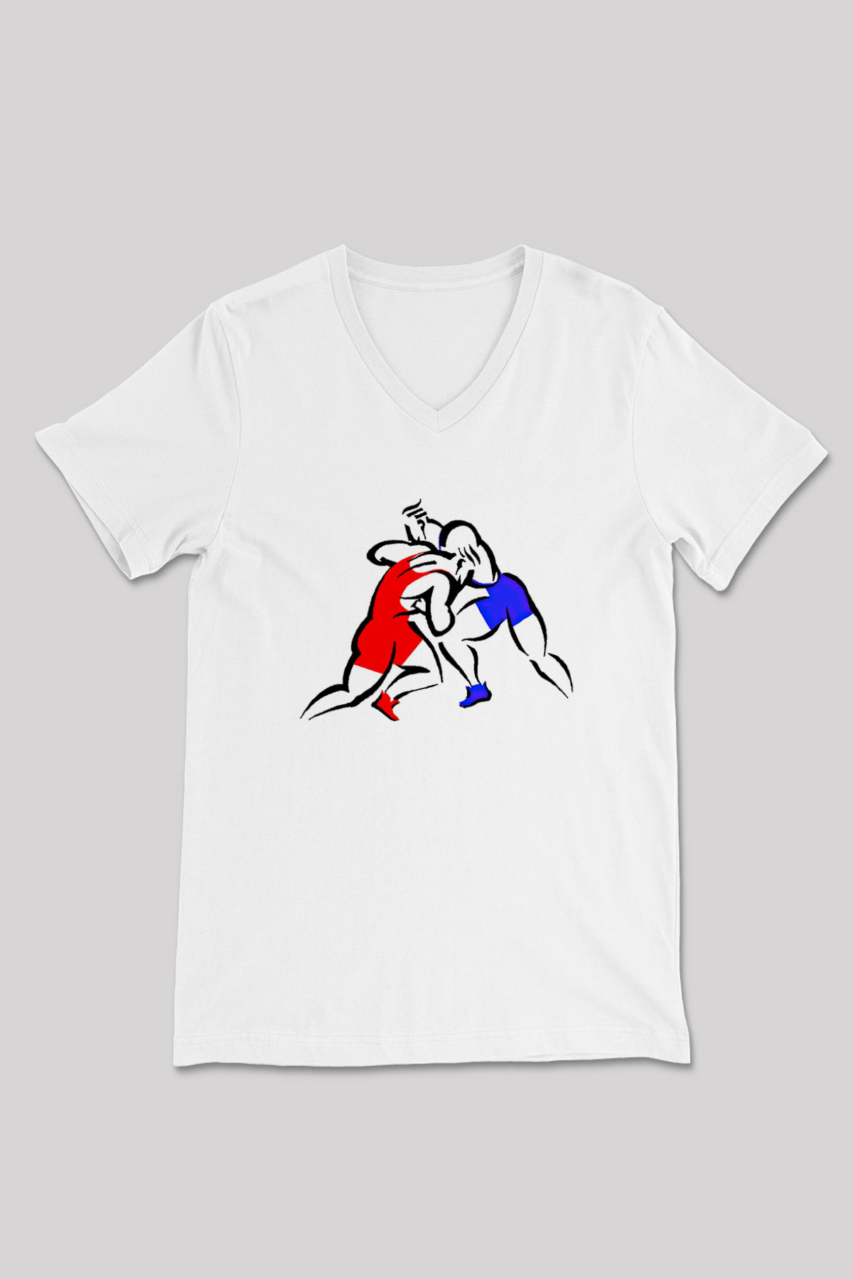 Güreş Baskılı Unisex V Yaka Tişört - Tshirt