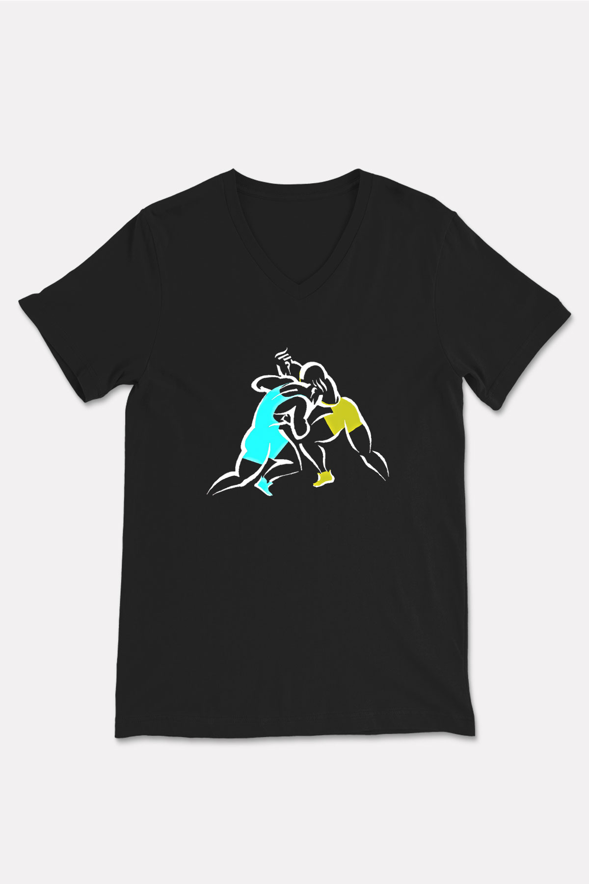 Güreş - Wrestle Baskılı Unisex Siyah V Yaka Tişört