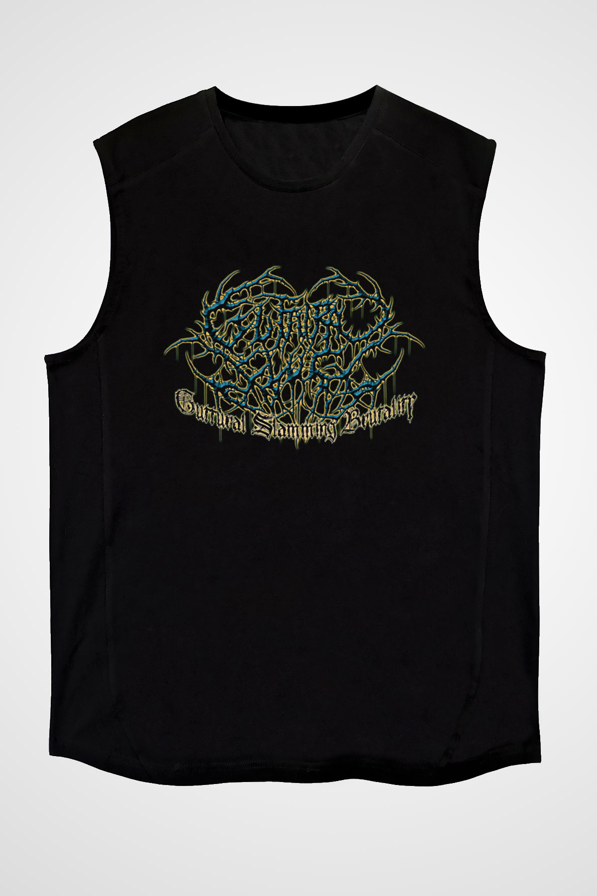 Guttural Slug Baskılı Unisex Siyah Kolsuz Tişört - Tshirt