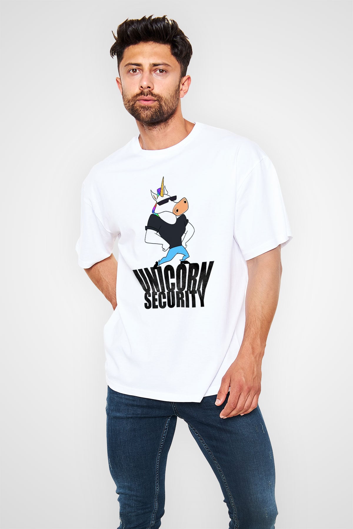 Güvenlik Beyaz Oversize Tişört Oversize T-shirt - TişörtFabrikası