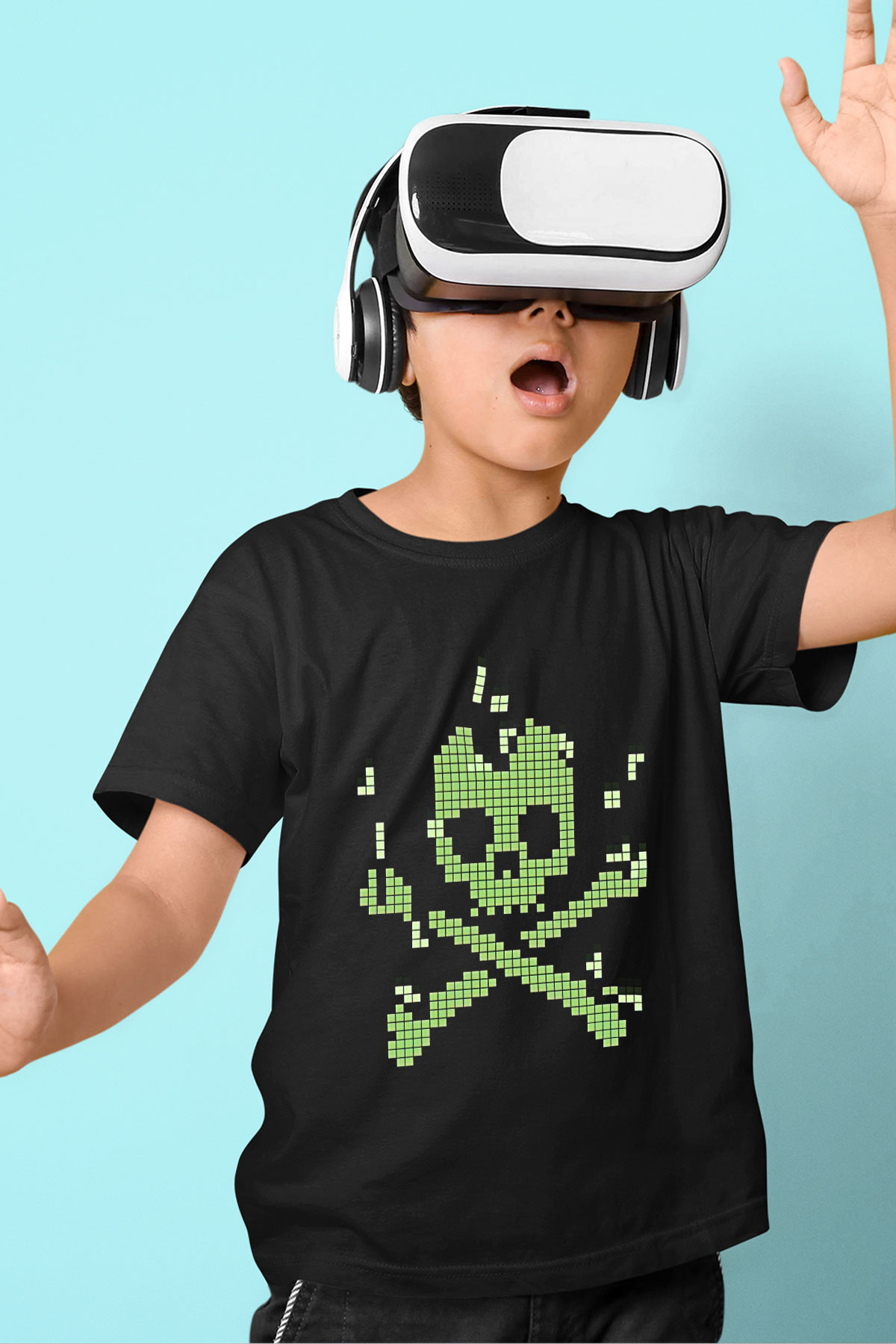 Hacker Baskılı Unisex Siyah Çocuk Tişört - Tshirt