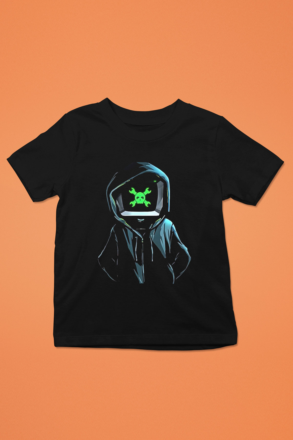 Hacker Baskılı Unisex Siyah Çocuk Tişört - Tshirt