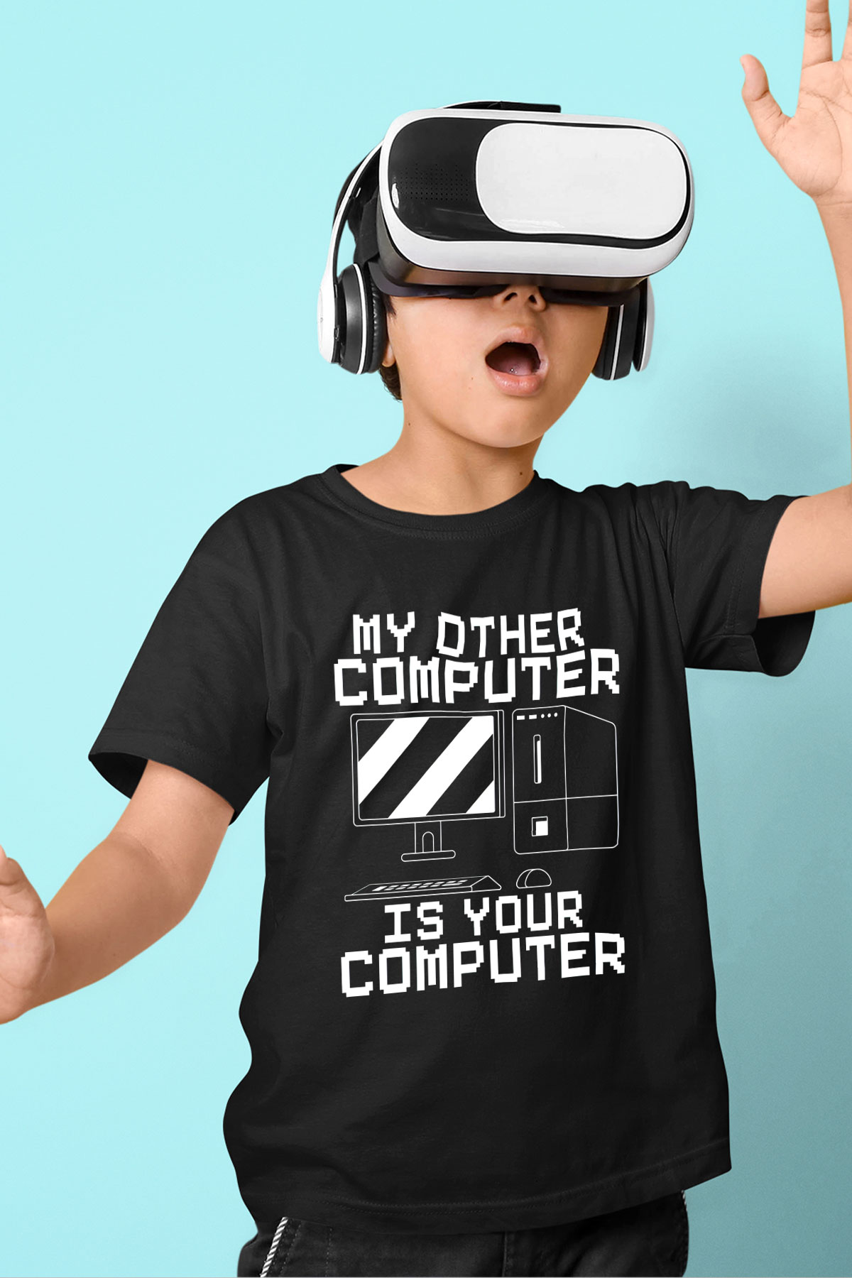Hacker Baskılı Unisex Siyah Çocuk Tişört - Tshirt