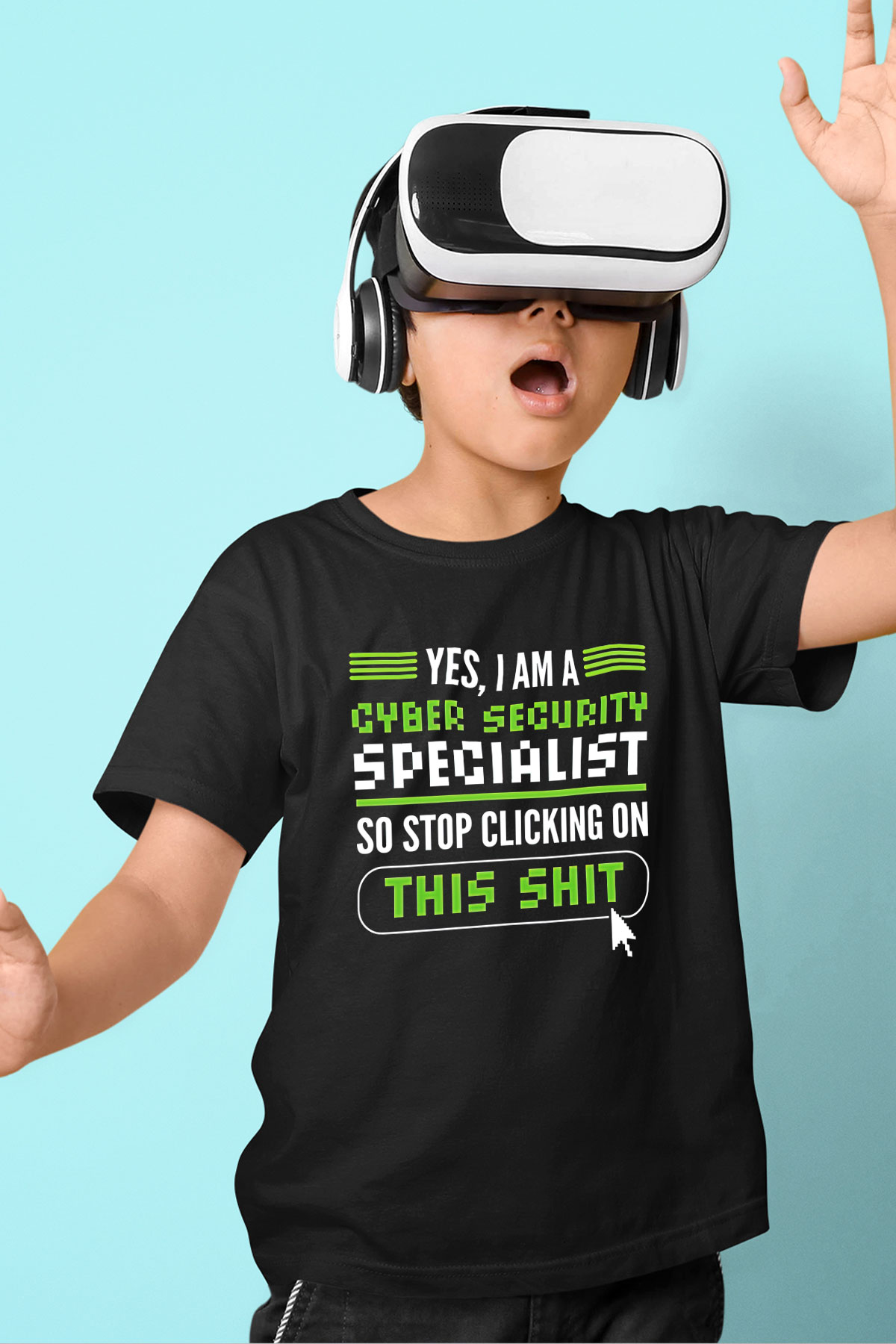 Hacker Baskılı Unisex Siyah Çocuk Tişört - Tshirt
