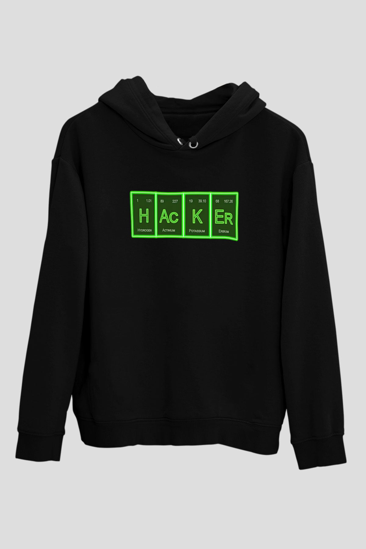 Hacker Baskılı Unisex Siyah Hoodie