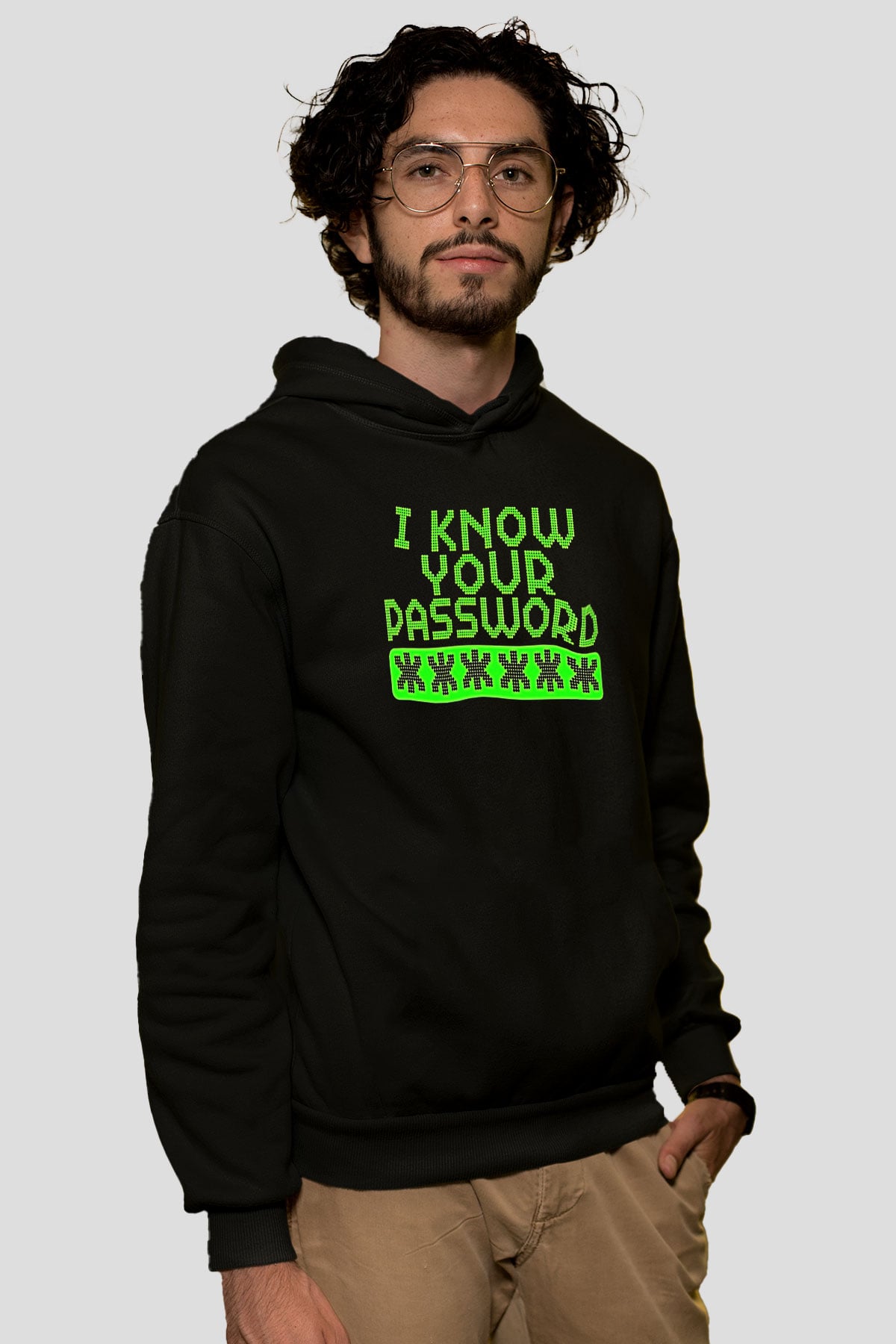 Hacker Baskılı Unisex Siyah Hoodie