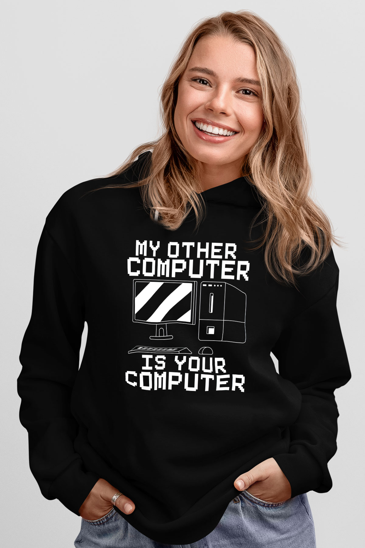 Hacker Baskılı Unisex Siyah Hoodie