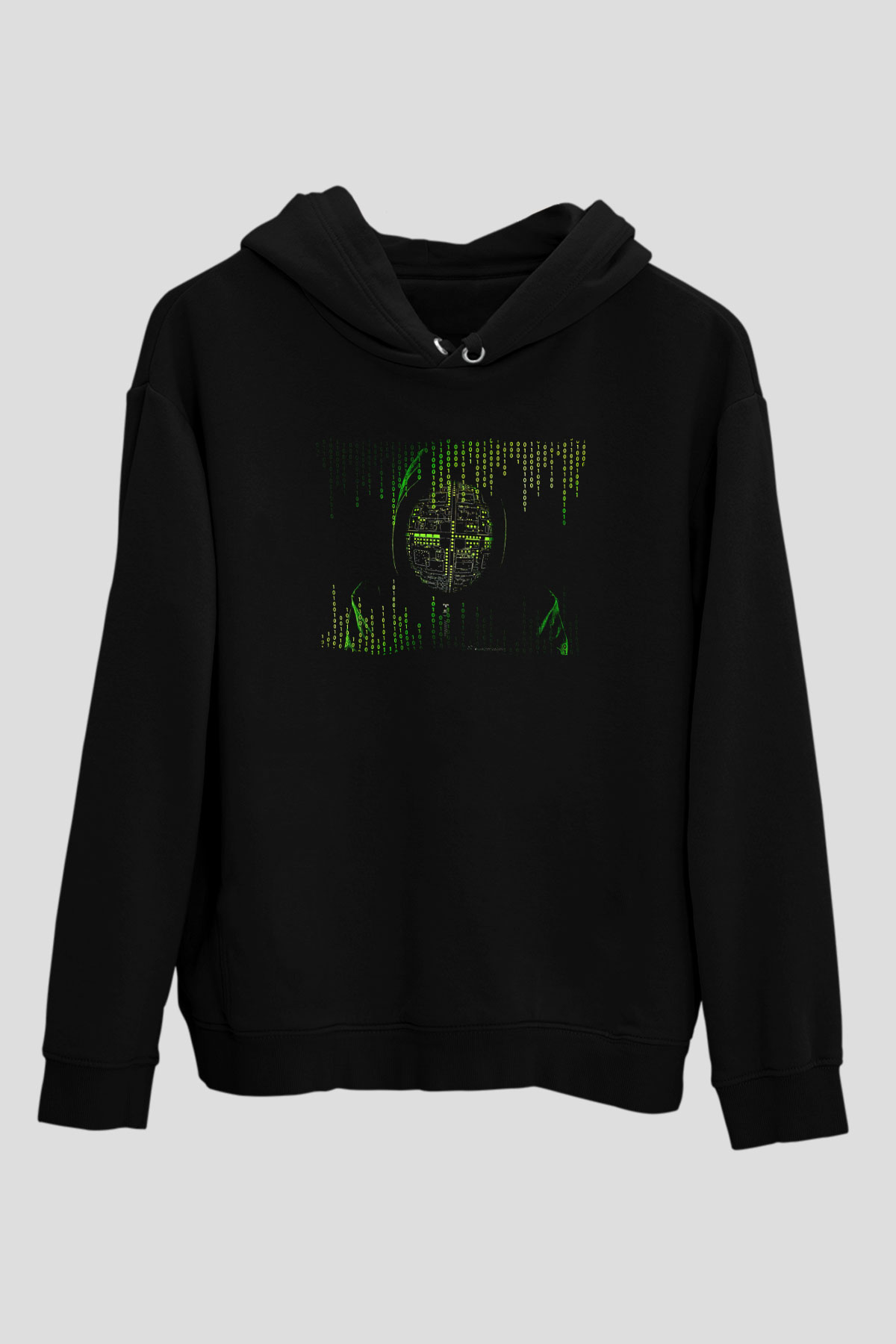 Hacker Baskılı Unisex Siyah Hoodie
