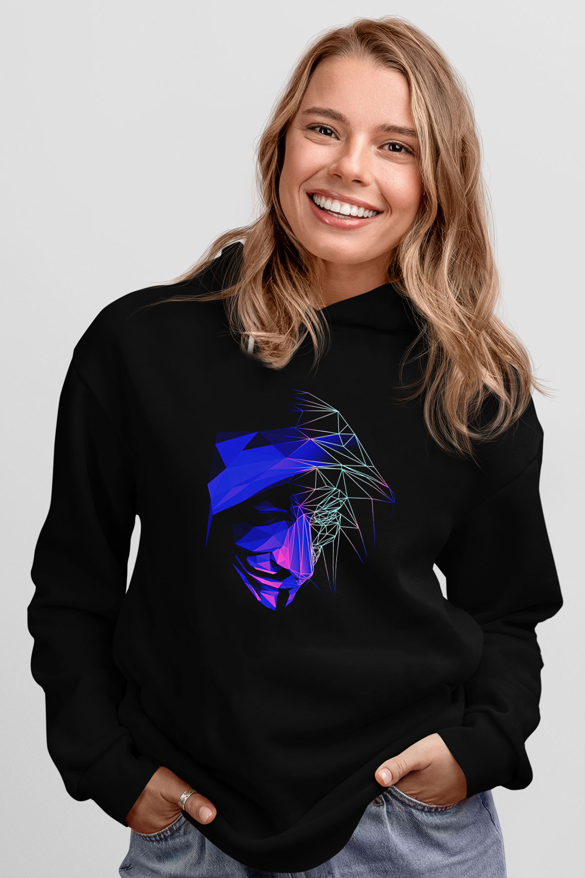 Hacker Baskılı Unisex Siyah Hoodie