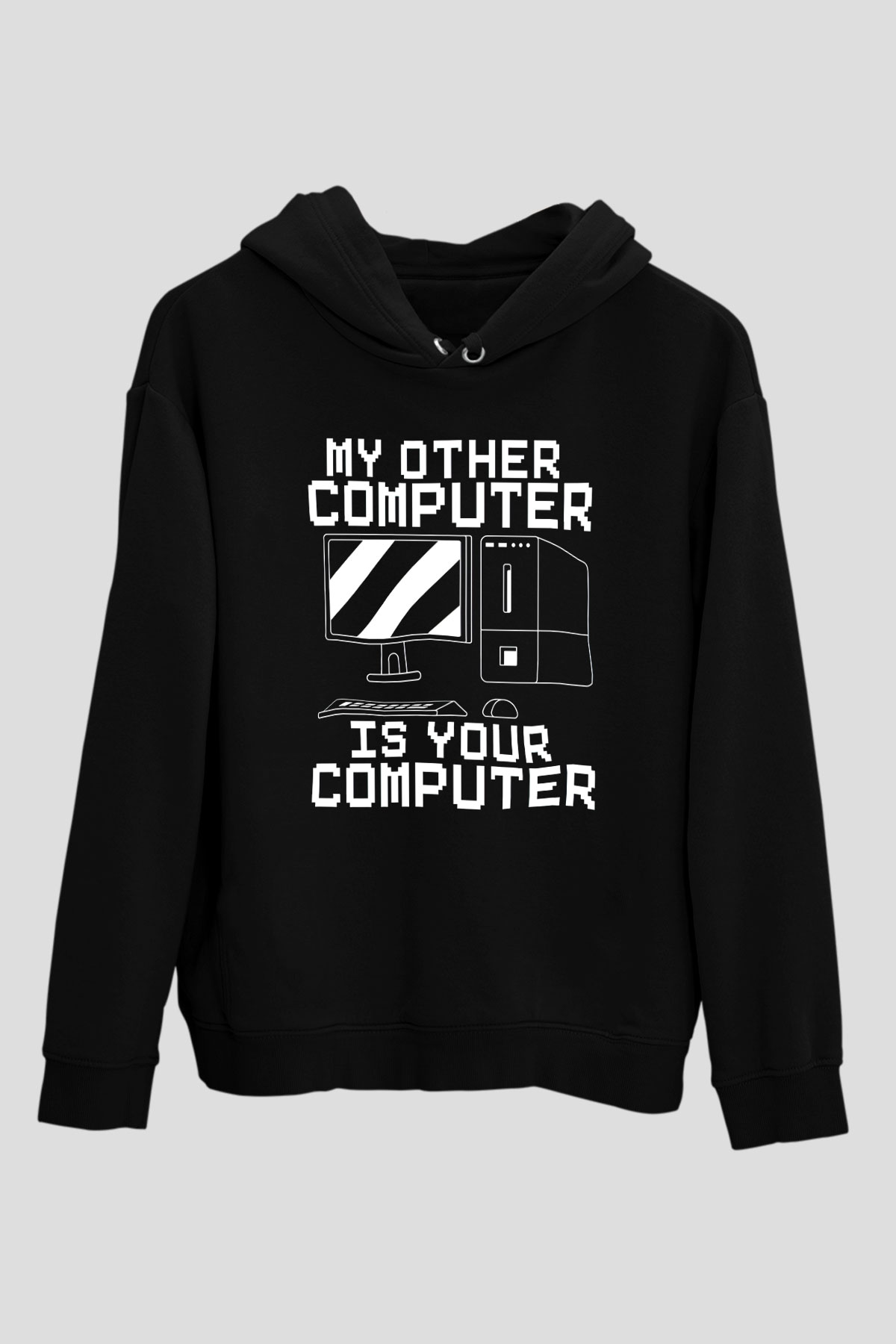 Hacker Baskılı Unisex Siyah Hoodie