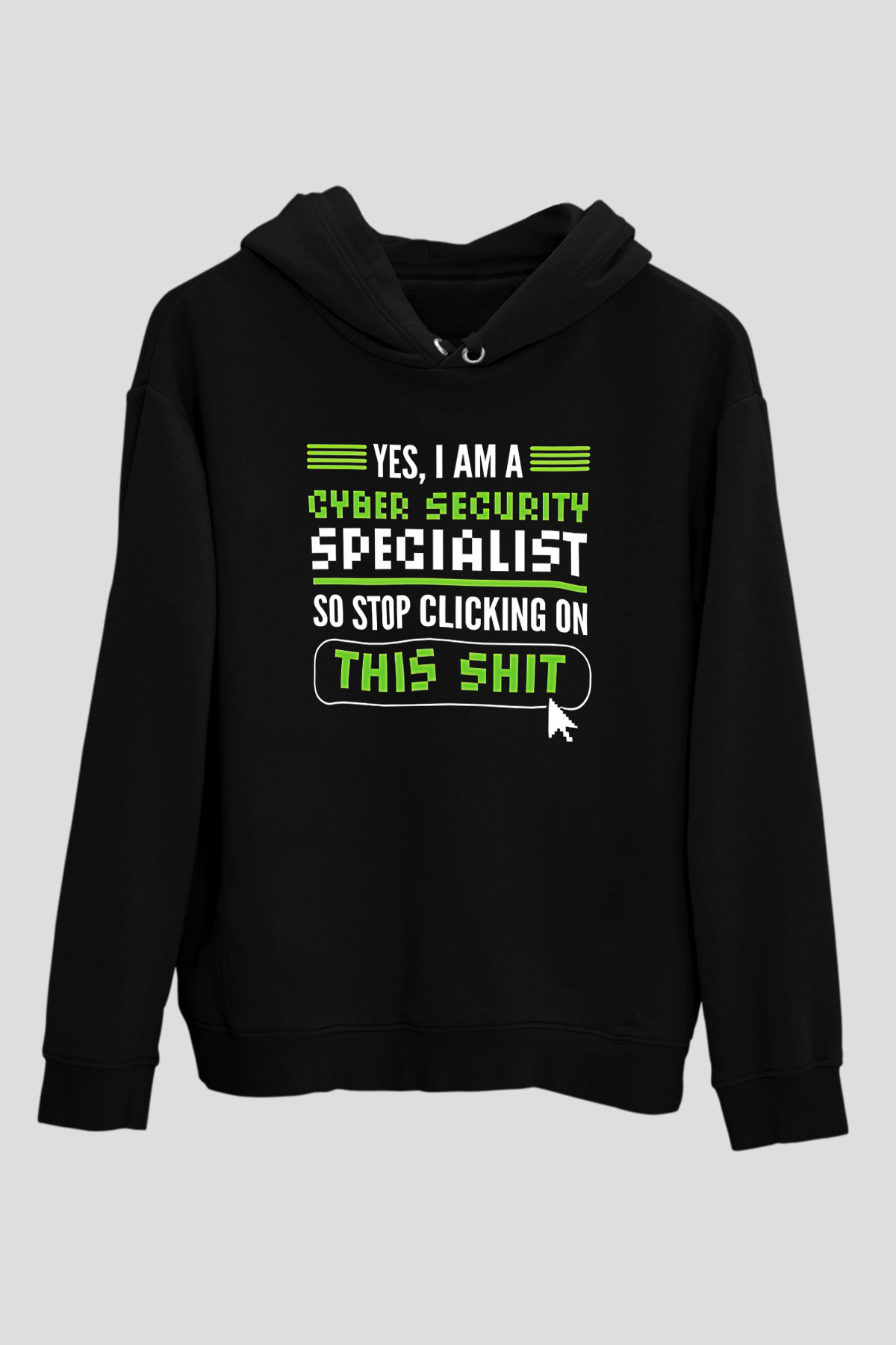 Hacker Baskılı Unisex Siyah Hoodie