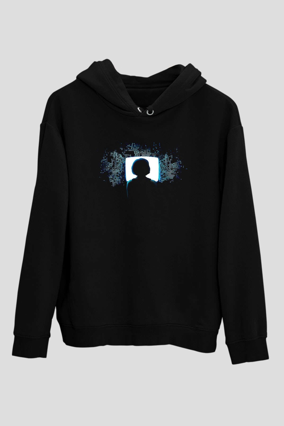 Hacker Baskılı Unisex Siyah Hoodie