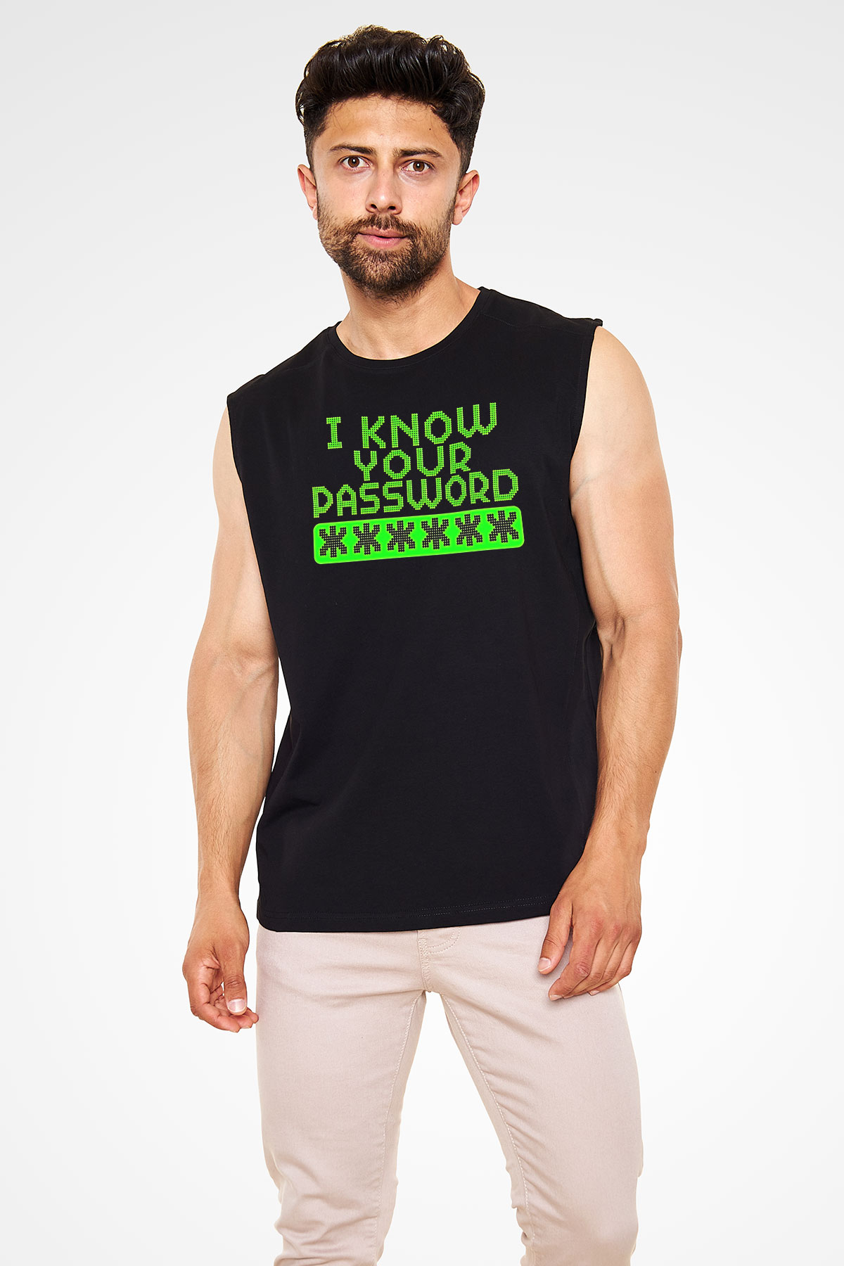 Hacker Baskılı Unisex Siyah Kolsuz Tişört - Tshirt