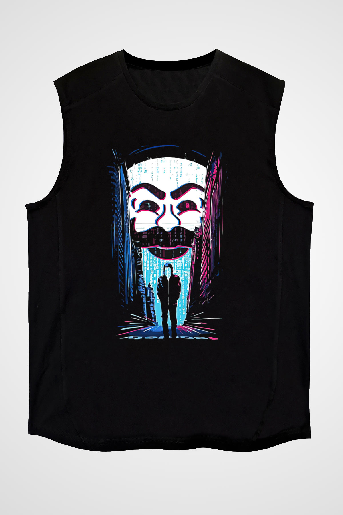 Hacker Baskılı Unisex Siyah Kolsuz Tişört - Tshirt