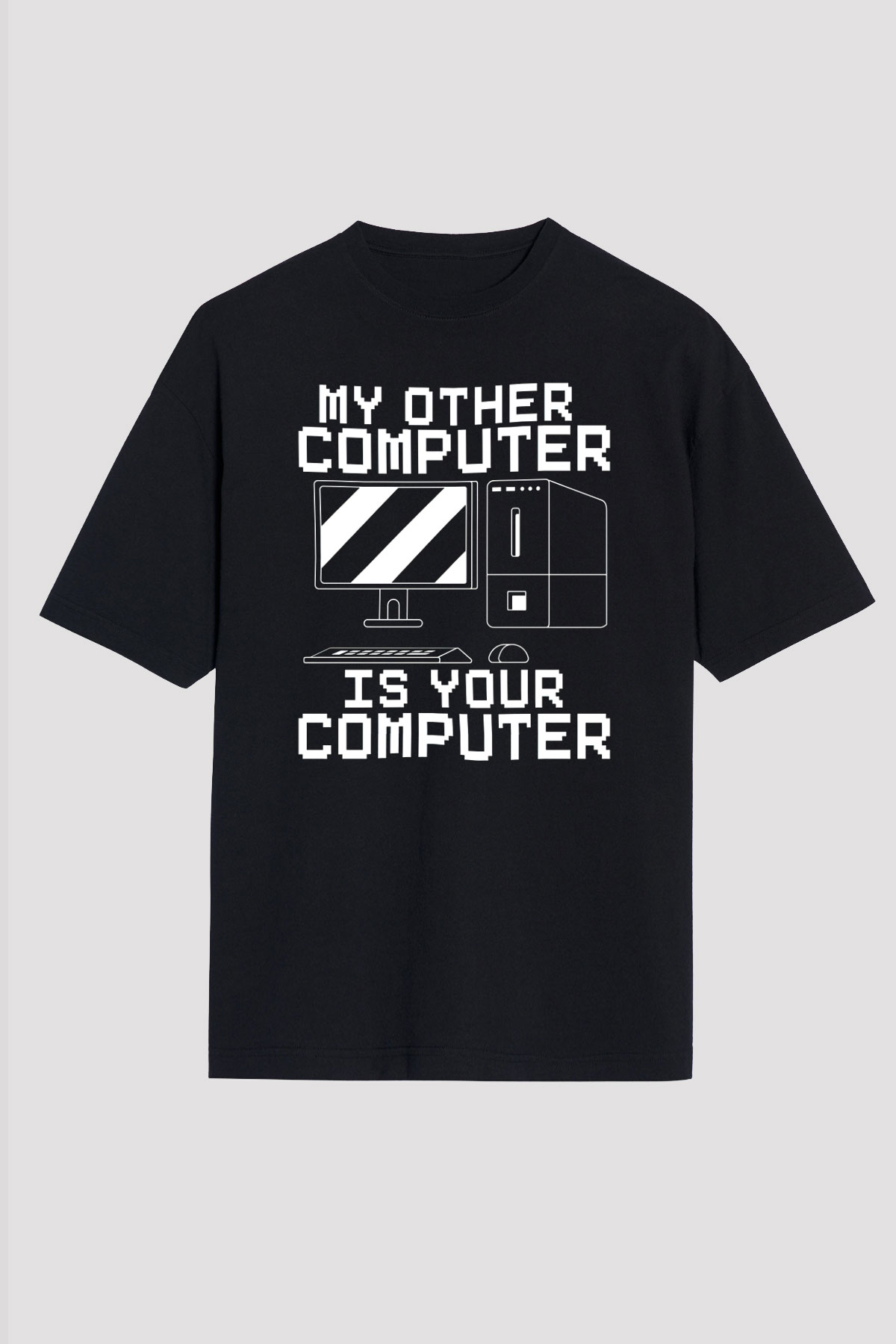 Hacker Baskılı Unisex Siyah Oversize Tişört - Tshirt