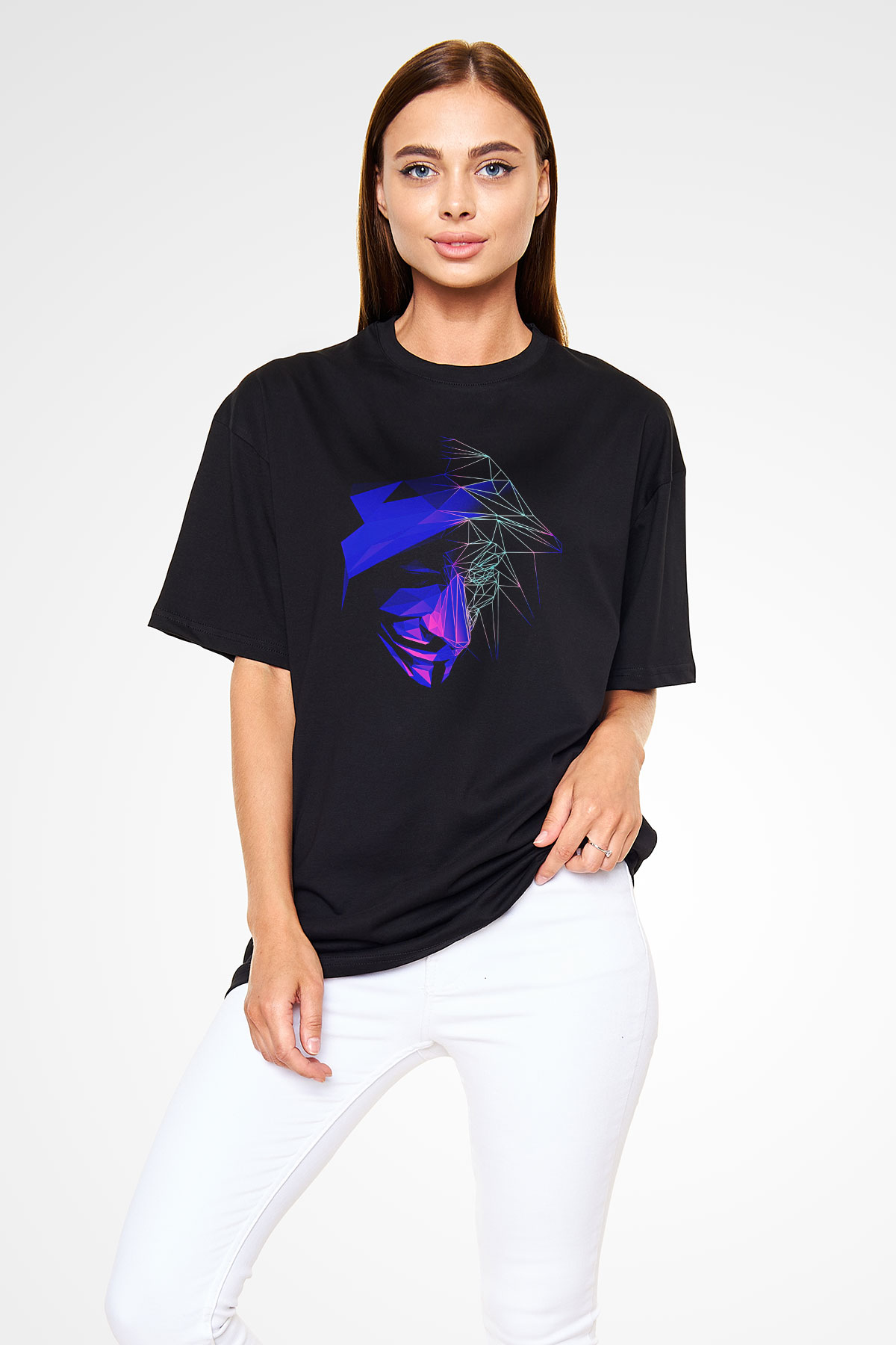 Hacker Baskılı Unisex Siyah Oversize Tişört - Tshirt