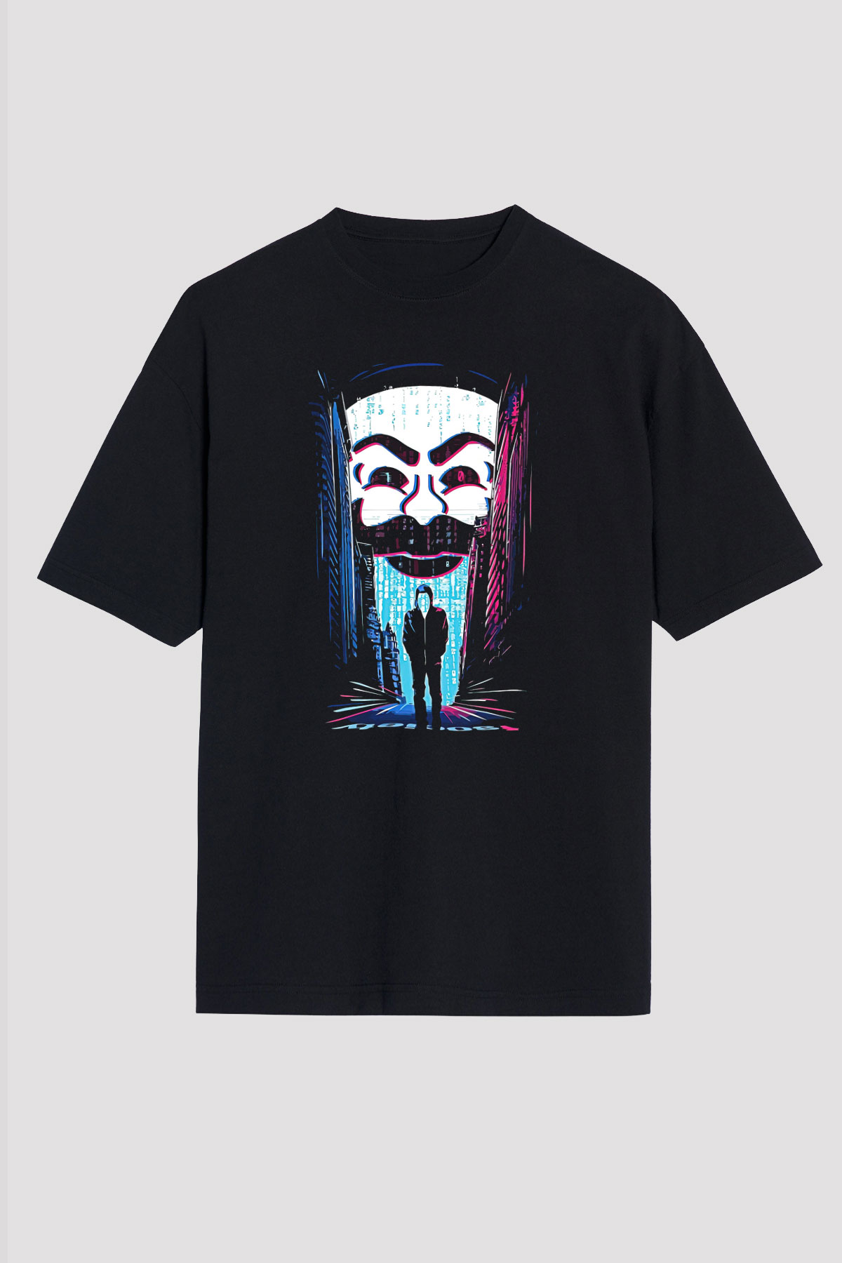 Hacker Baskılı Unisex Siyah Oversize Tişört - Tshirt
