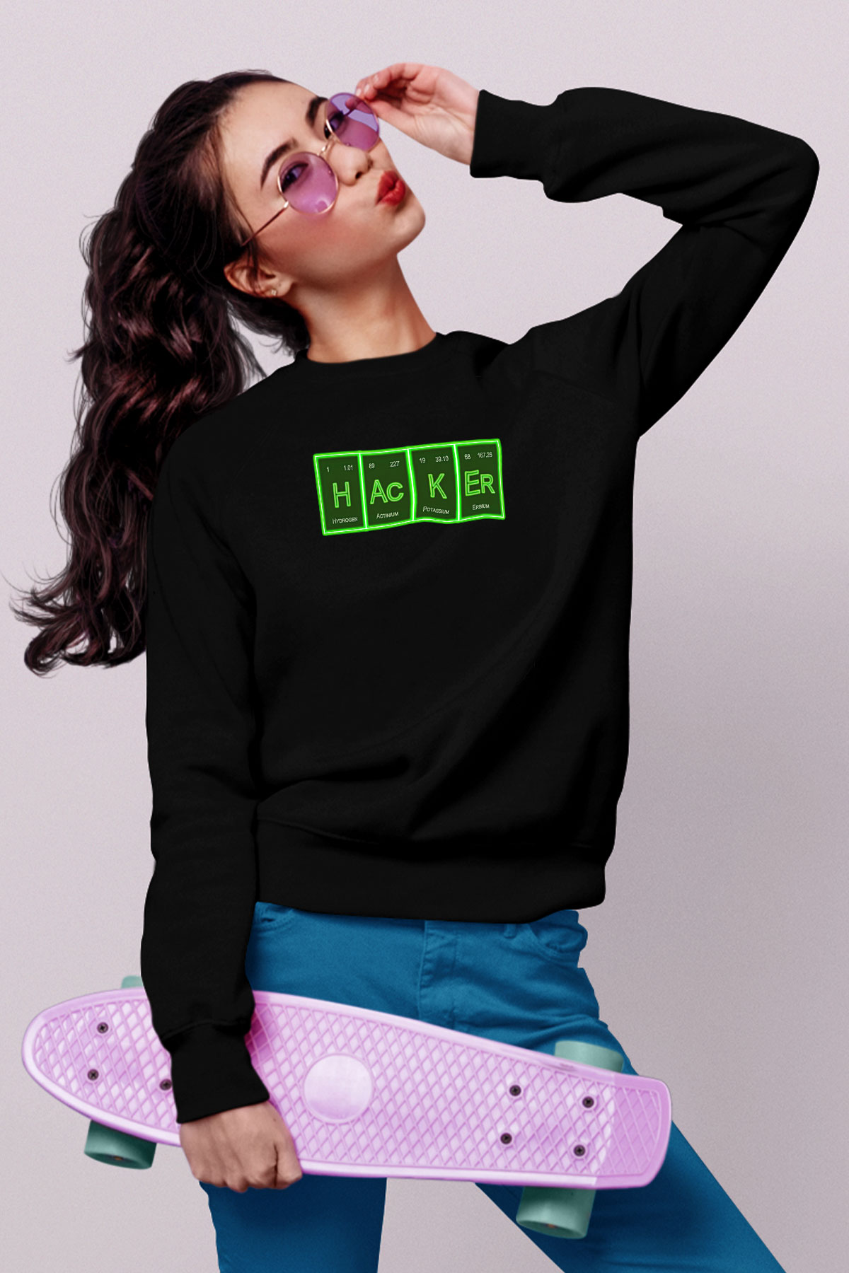 Hacker Baskılı Unisex Siyah Sweatshirt