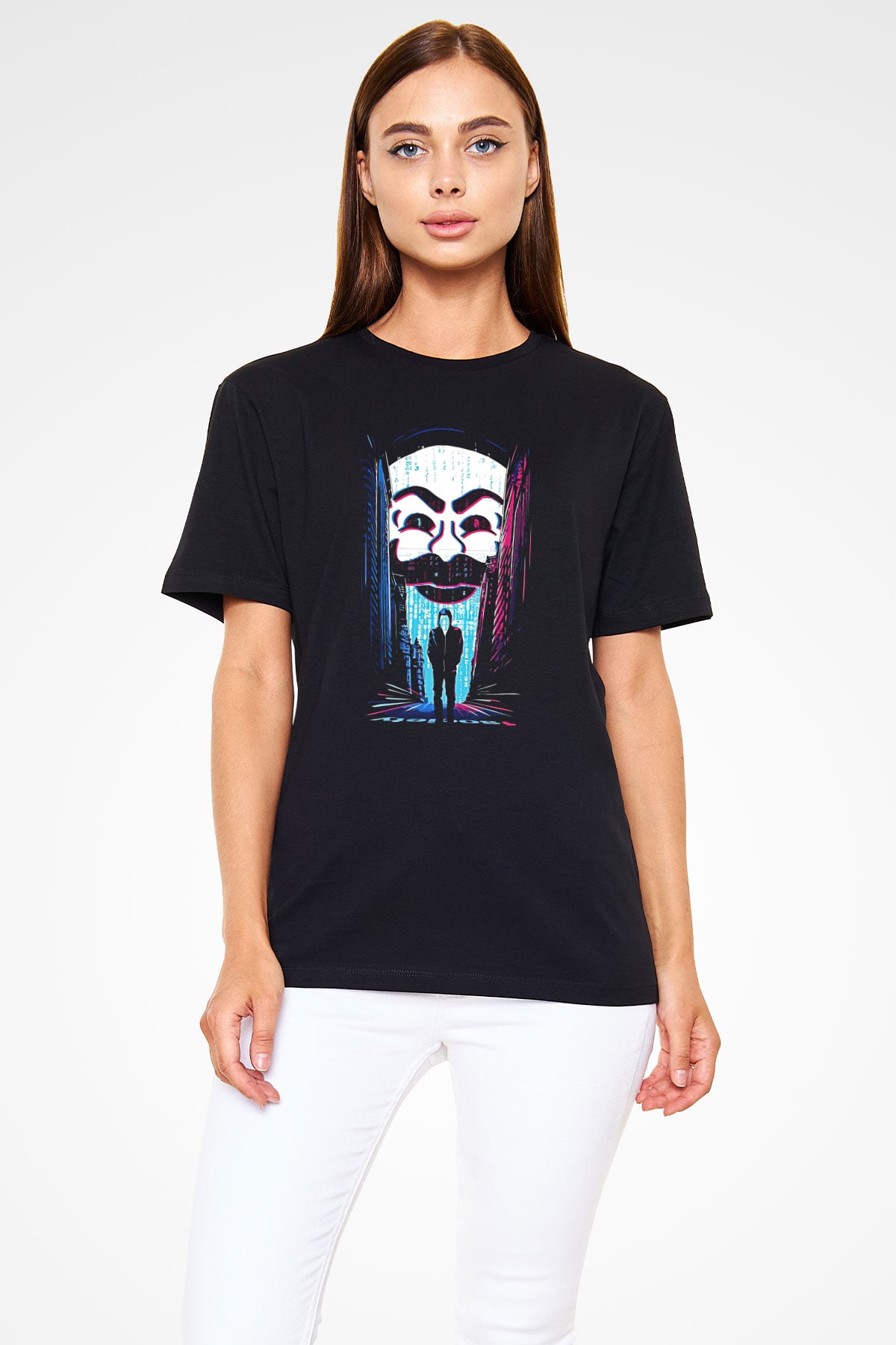 Hacker Baskılı Unisex Siyah Tişört - Tshirt